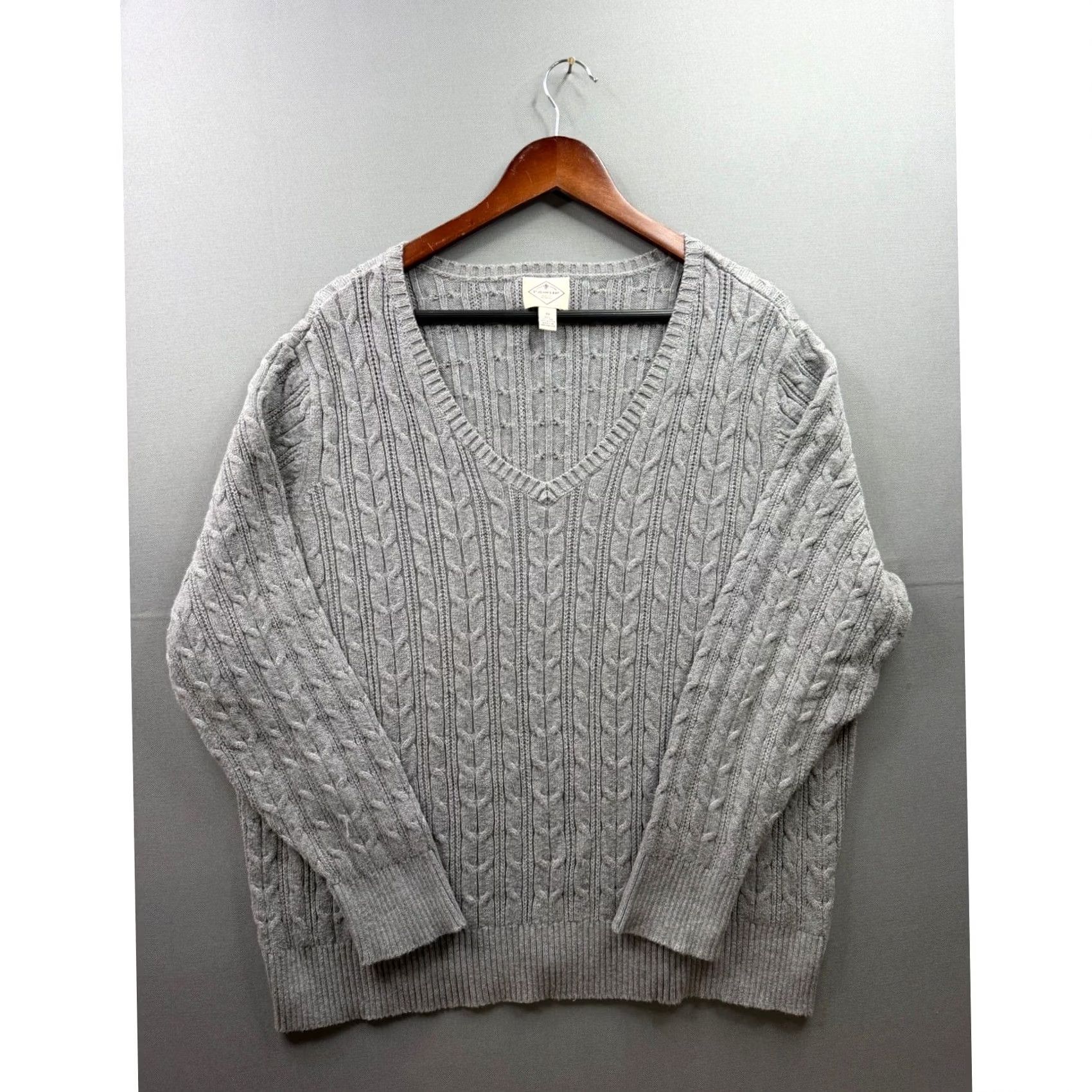 Vintage St. John's Bay Sweater Womens Gray Cable Knit V-Neck Pullover 3X Size XXL / US 16-18 / IT 52-54 - 2 Thumbnail