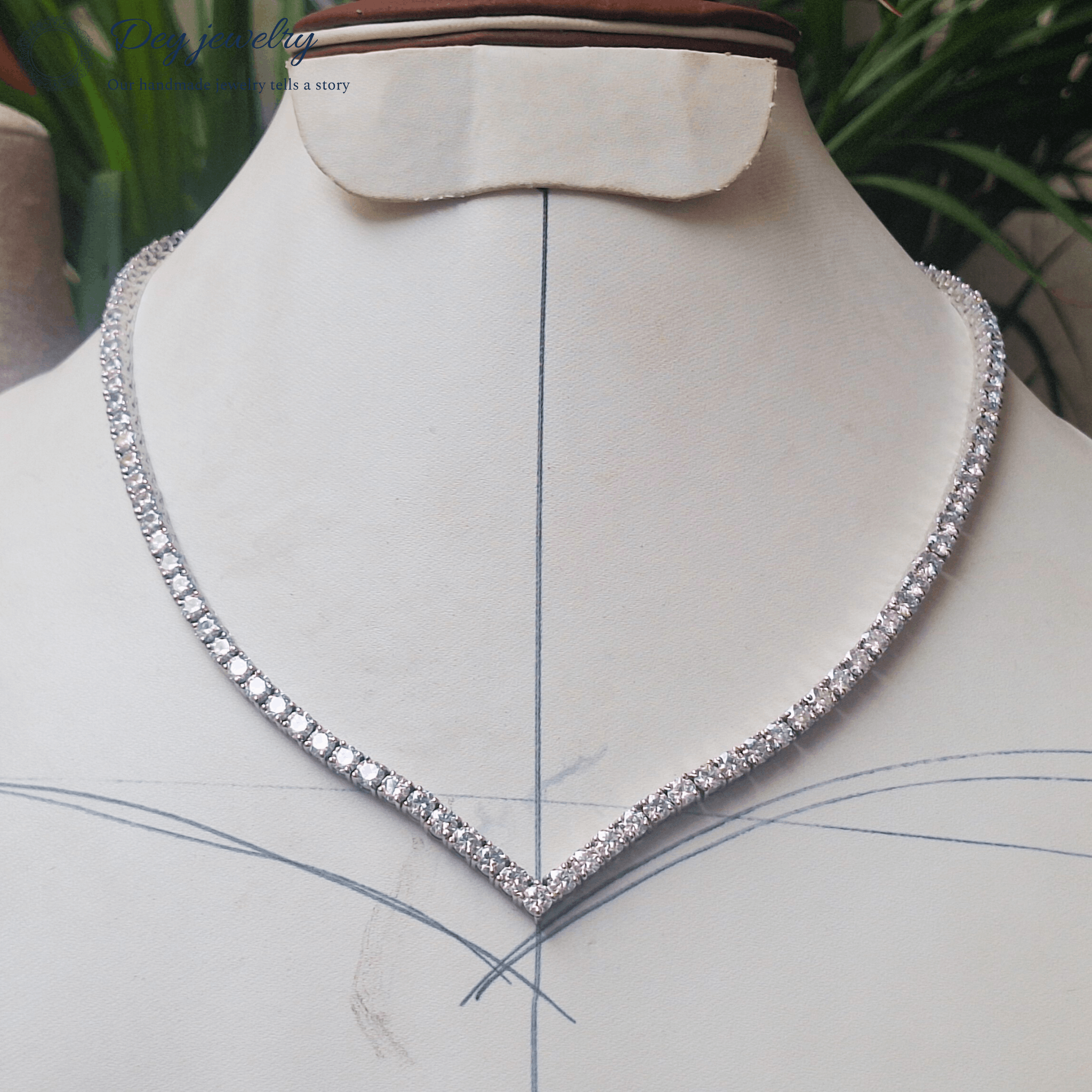 Other Moissanite V Shape Tennis Weeding Necklace Size ONE SIZE - 1 Thumbnail