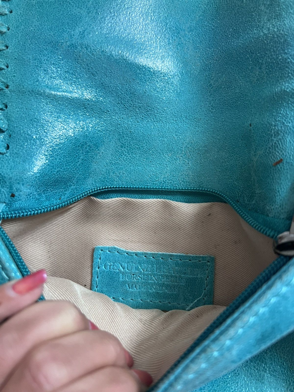 Genuine Leather × Vintage Genuine leather Crossbody teal bag Size ONE SIZE - 3 Thumbnail