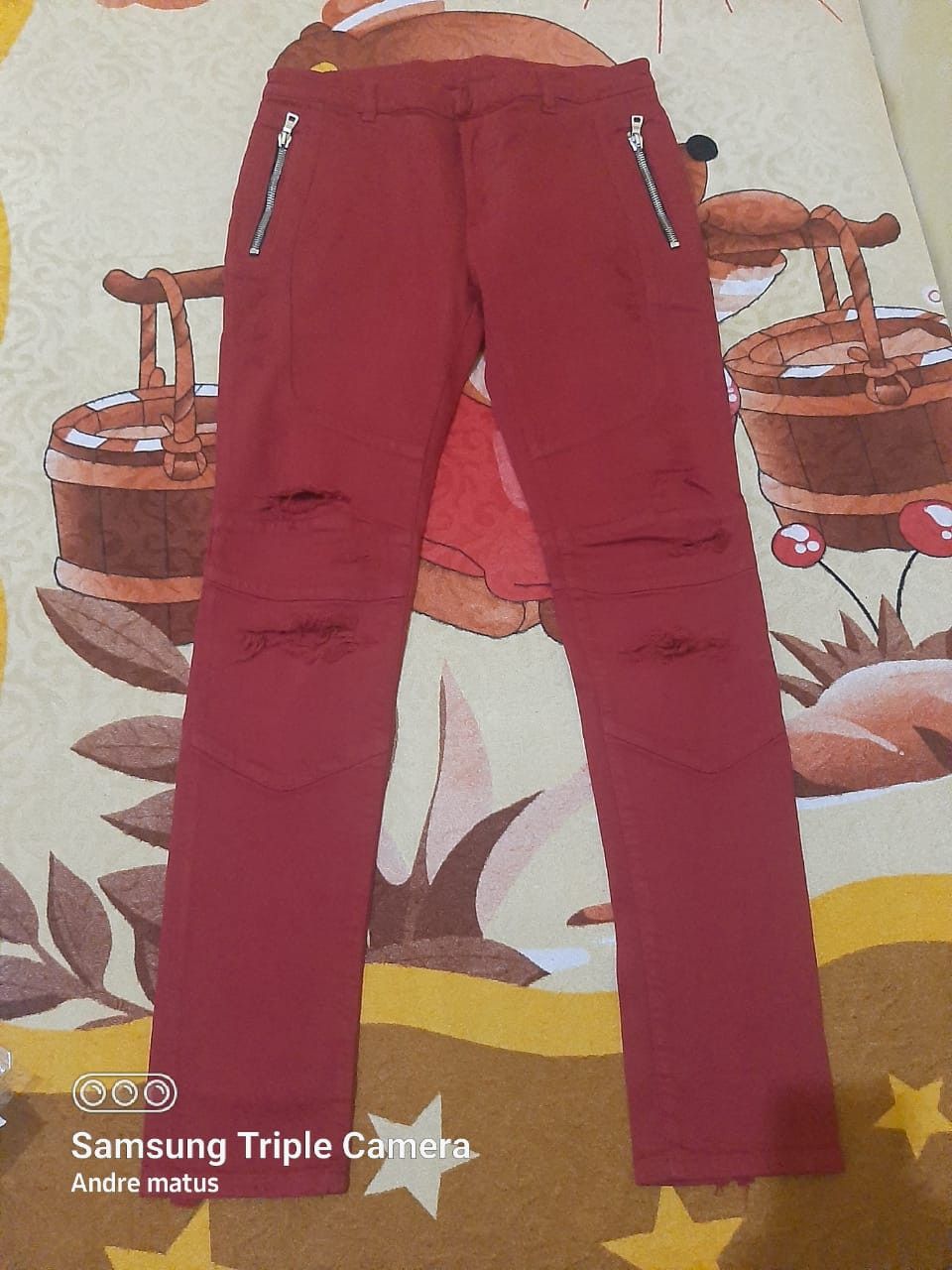 Balmain Balmain red ripped bikers jeans Size US 33 - 2 Thumbnail