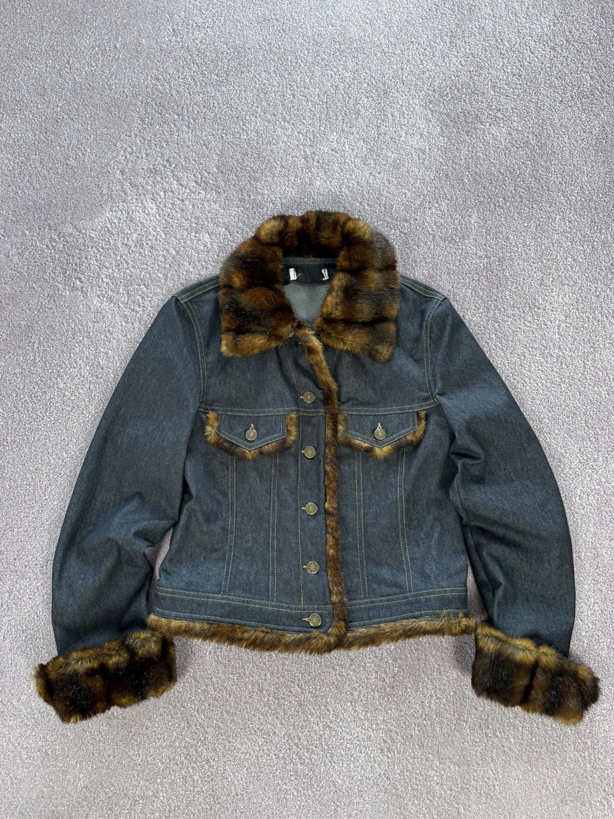 Japanese Brand Y2K Faux Fur Glamour Avant Garde Denim Jacket Size M / US 6-8 / IT 42-44 - 1 Thumbnail