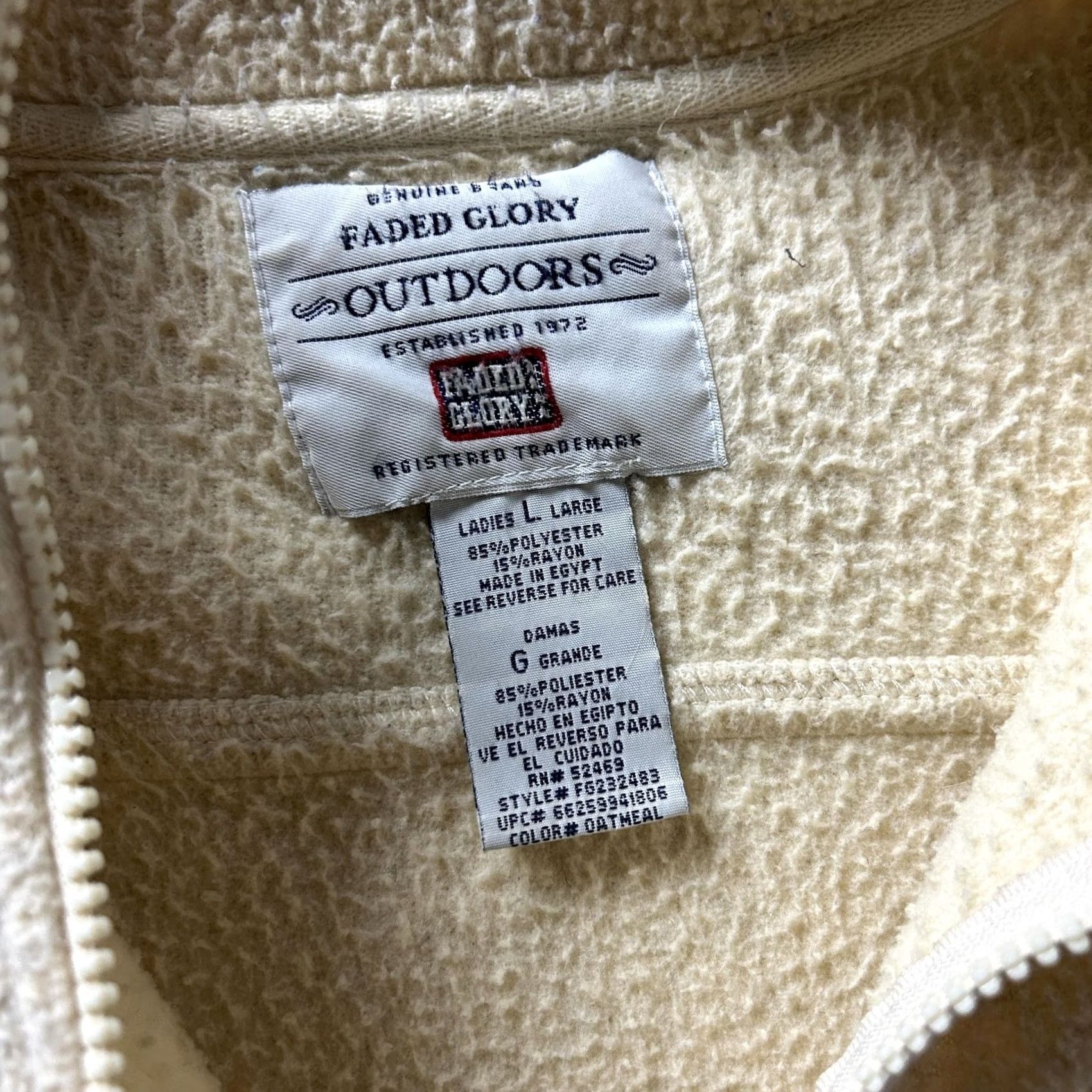 Faded Glory VINTAGE Faded Glory Outdoors Jacket Womens Large Beige Fleece Full Zip Oatmeal Size L / US 10 / IT 46 - 2 Thumbnail