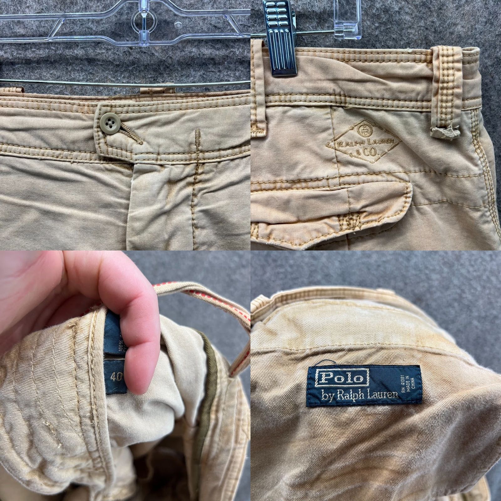 Polo Ralph Lauren VINTAGE Polo Ralph Lauren Shorts Mens 40 Khaki Cargo Tan Beige Cotton Fadded Cargo Pocket Canvas Button Front Retro Buttoned Size US L / EU 52-54 / 3 - 8 Thumbnail