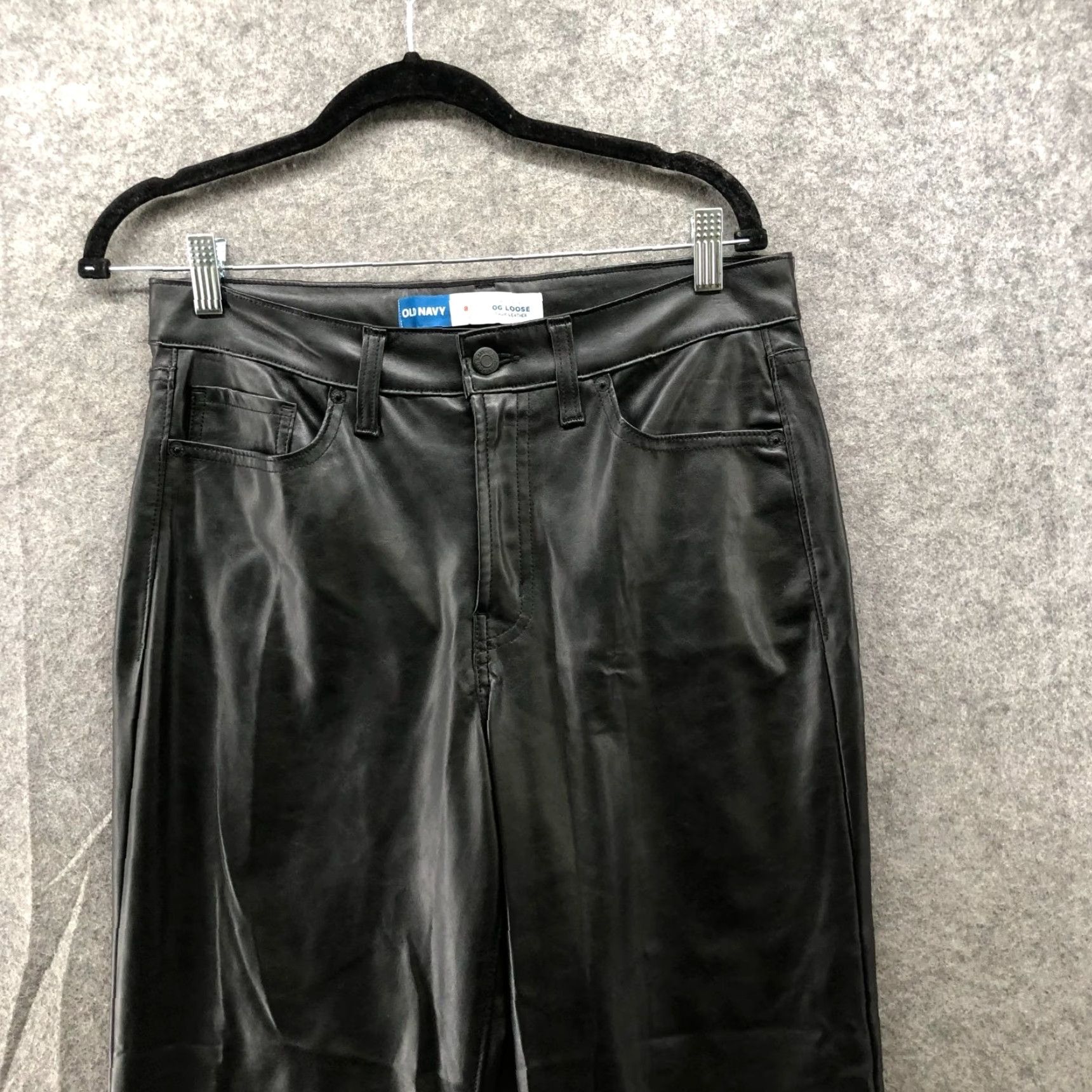 Old Navy Old Navy High Rise OG Loose Faux Leather Pants Womens 8 Black Relaxed Wide Leg Size 30" / US 8 / IT 44 - 3 Thumbnail