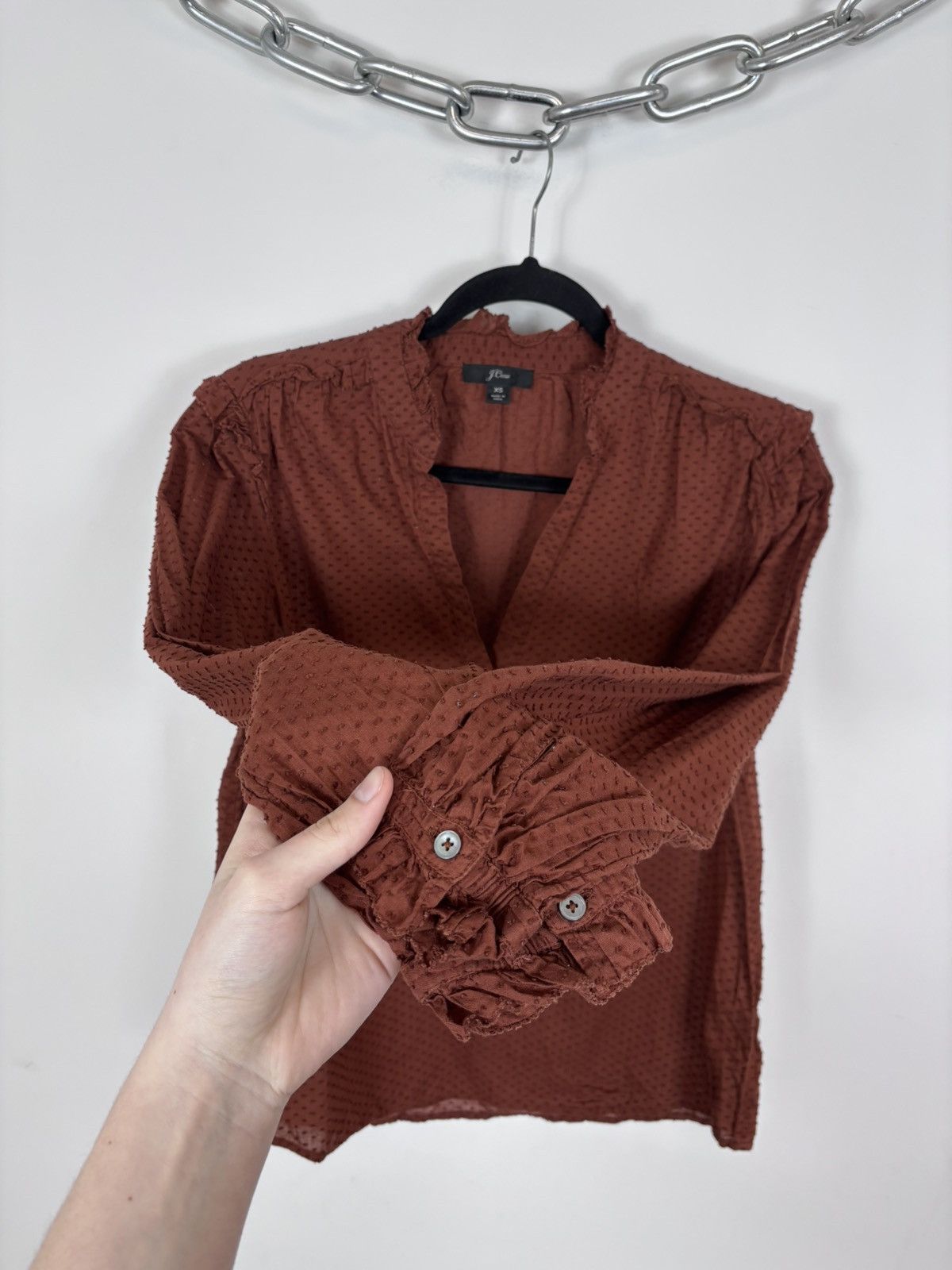 J.Crew J. Crew Women’s Orange Brown V-Neck Popover Blouse Size XS / US 0-2 / IT 36-38 - 8 Thumbnail