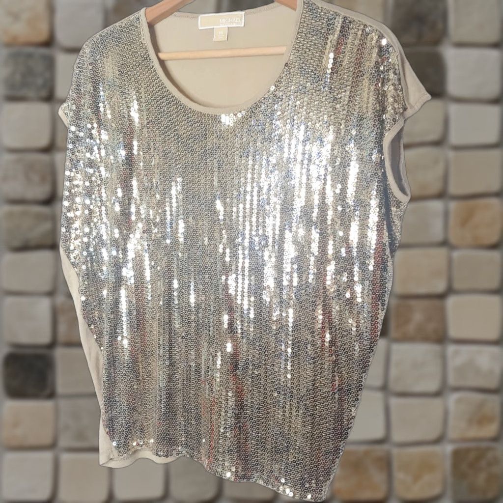 Michael Kors Michael Kors Shirt XS Tan Gold Sequins Front Sleeveless Dance Bling Shimmer Size XS / US 0-2 / IT 36-38 - 1 Thumbnail