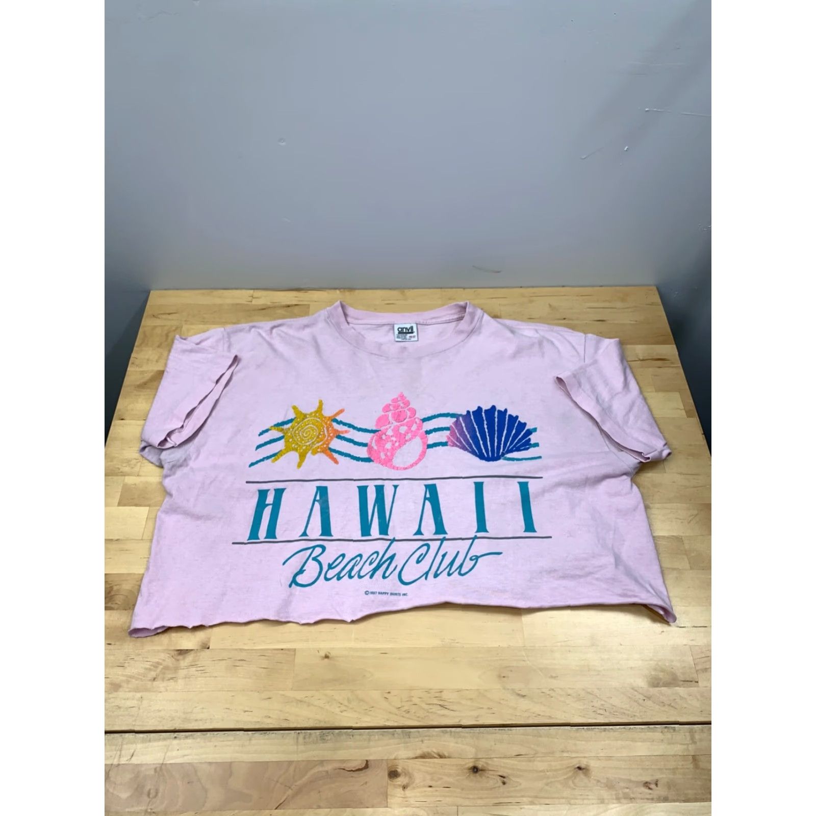 Anvil VINTAGE Hawaii Beach Club Pink Crop Top One Size Baggy Loose USA #6737 Nike Shirt Size ONE SIZE - 2 Thumbnail