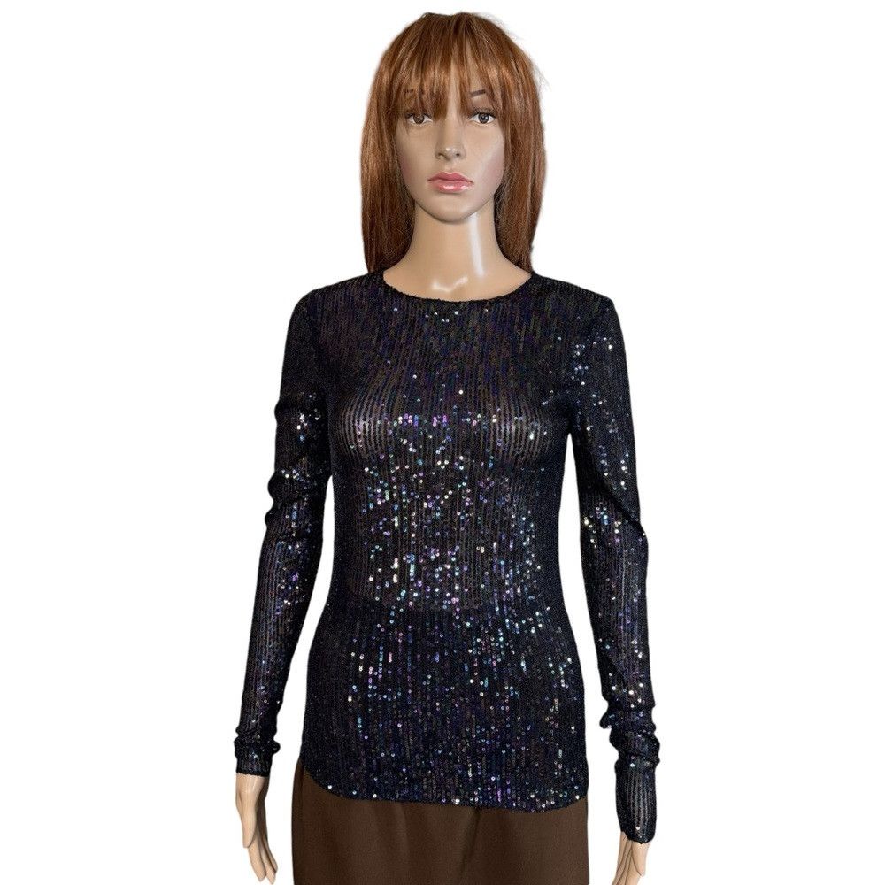 Free People Free People Gold Rush Long Sleeve Sequins Black Combo Top S Size XS / US 0-2 / IT 36-38 - 2 Thumbnail