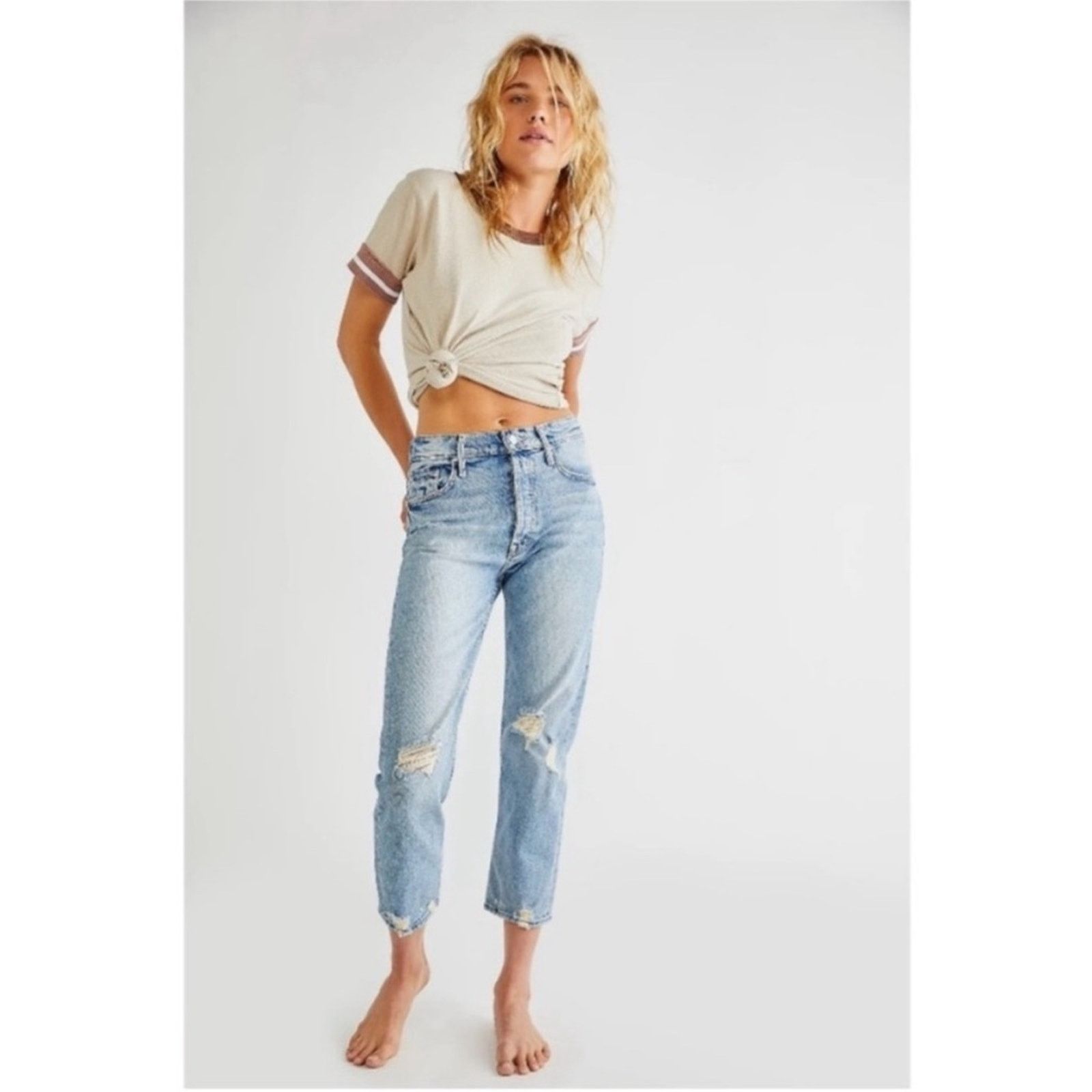 MOTHER MOTHER $258 The Tomcat Distressed Straight Leg Jeans size 32 Size 32" / US 10 / IT 46 - 2 Thumbnail