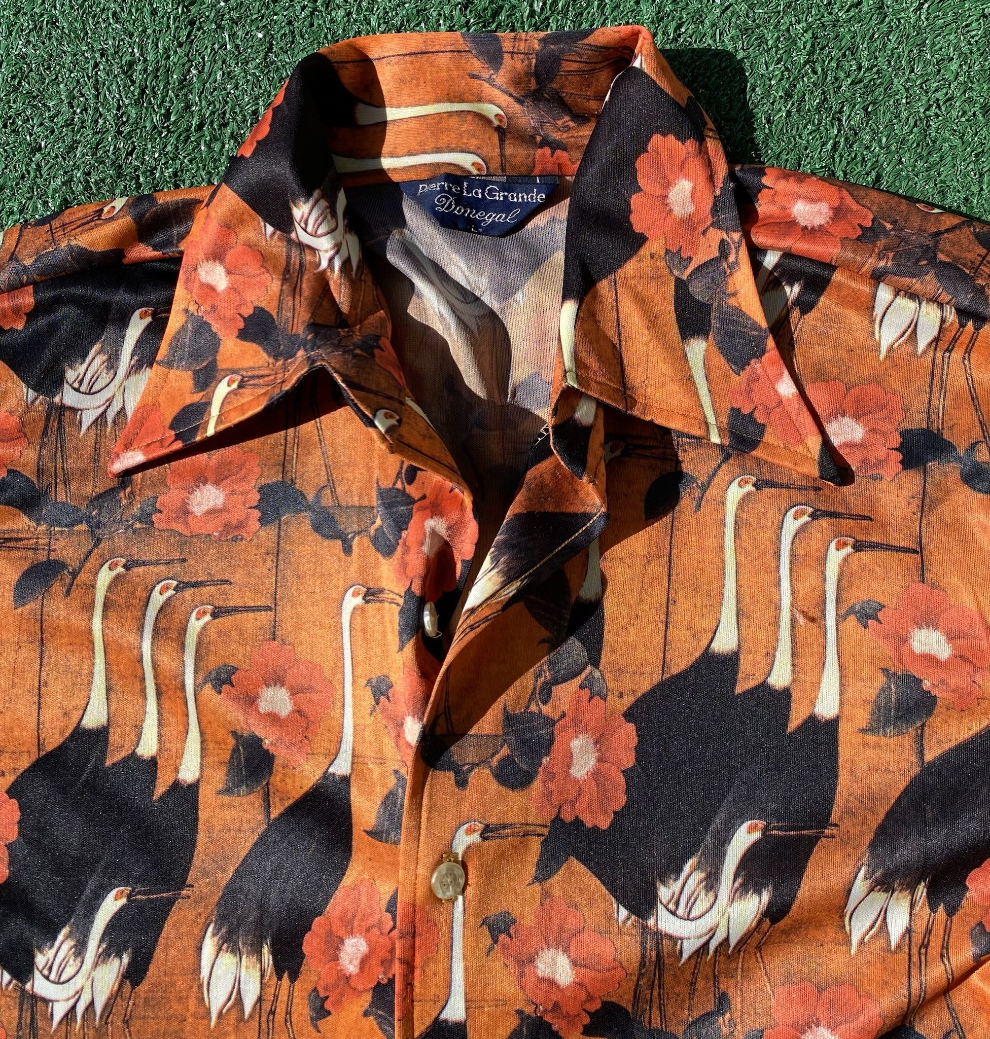 Vintage 70s Pierre La Grande Donegal Cranes Button Up Shirt Large Size US L / EU 52-54 / 3 - 4 Thumbnail