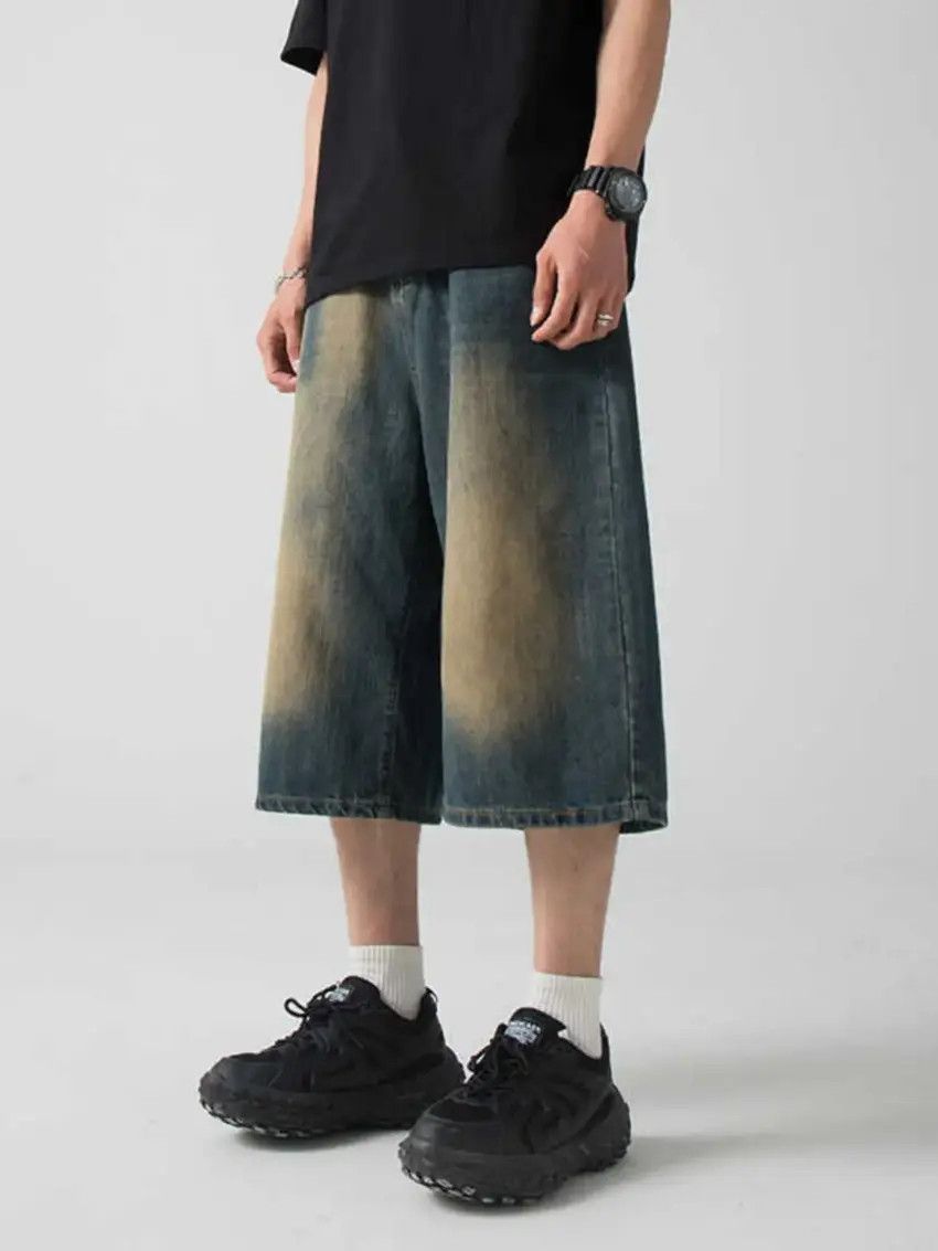 Designer × Japanese Brand Baggy washed straight leg casual denim shorts Size US 34 / EU 50 - 5 Thumbnail