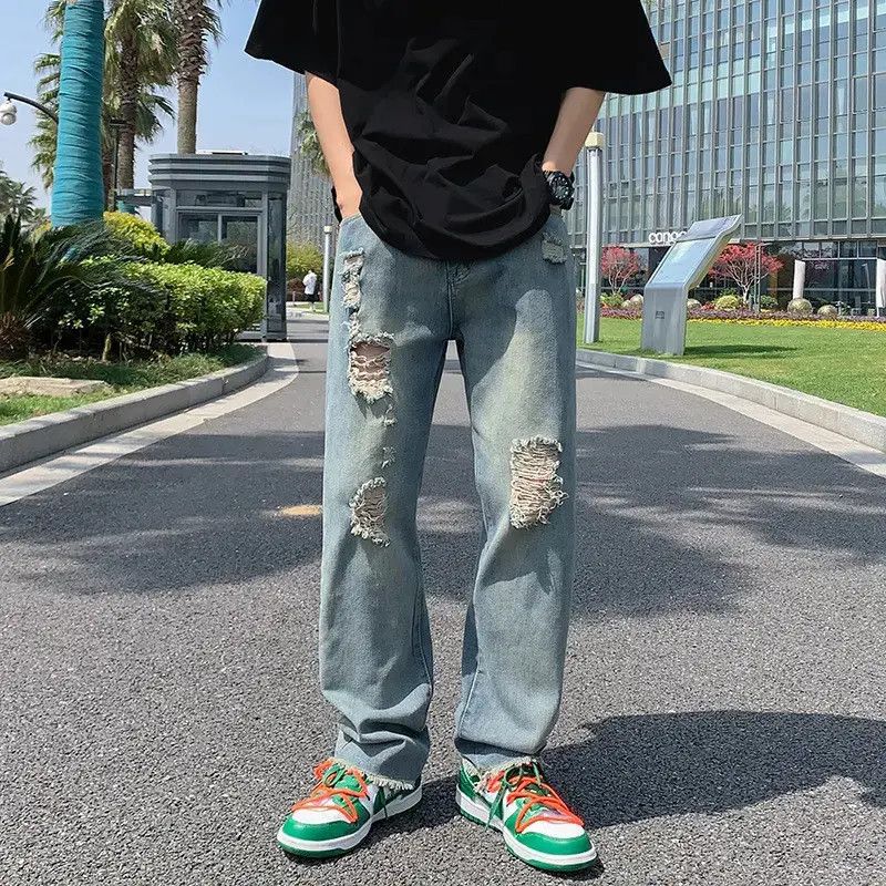Japanese Brand Loose hip-hop straight leg wide leg fringed jeans Size US 30 / EU 46 - 6 Thumbnail