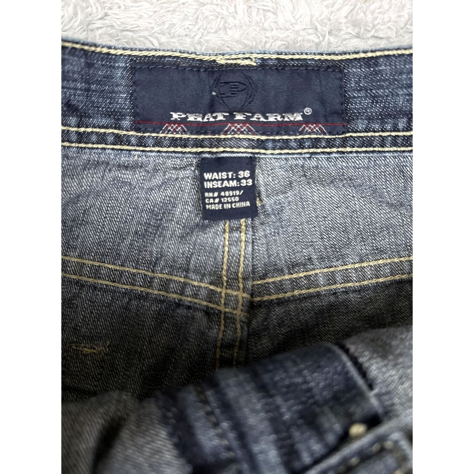 Phat Farm Phat Farm Jeans Mens 36x33 Blue Denim Eagle Graphic Back Pocket Streetwear Jeans Size US 36 / EU 52 - 7 Thumbnail