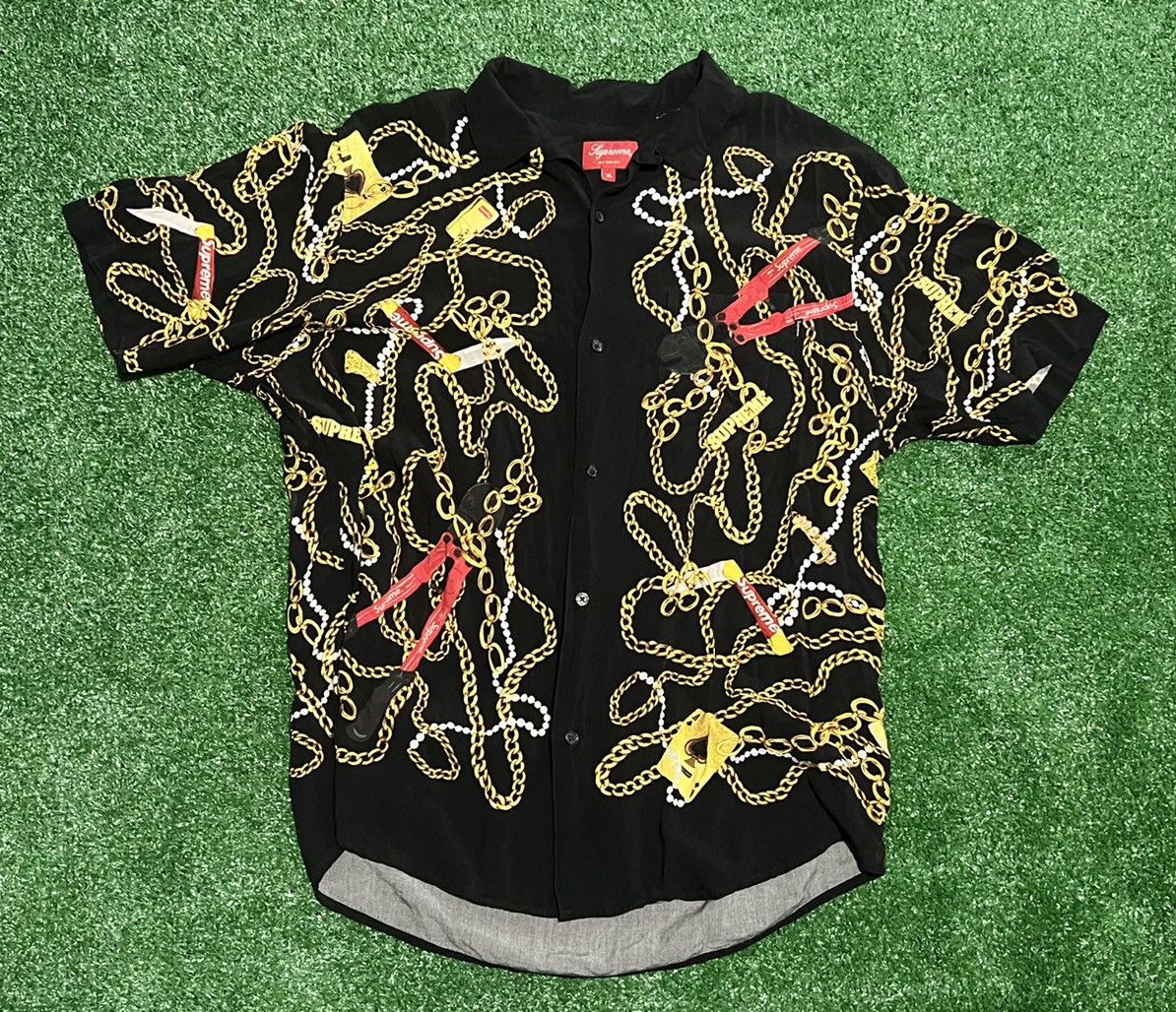 image of Supreme “Chains Rayon” S/s Shirt Black Size Xl, Men's