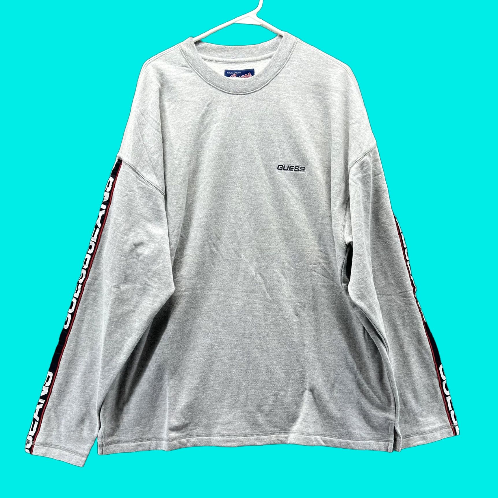 Guess GUESS Sweatshirt Mens XL Gray Logo Sleeve Crewneck Fleece Pullover Graphic Print Embroidered Tape Size US XL / EU 56 / 4 - 1 Thumbnail