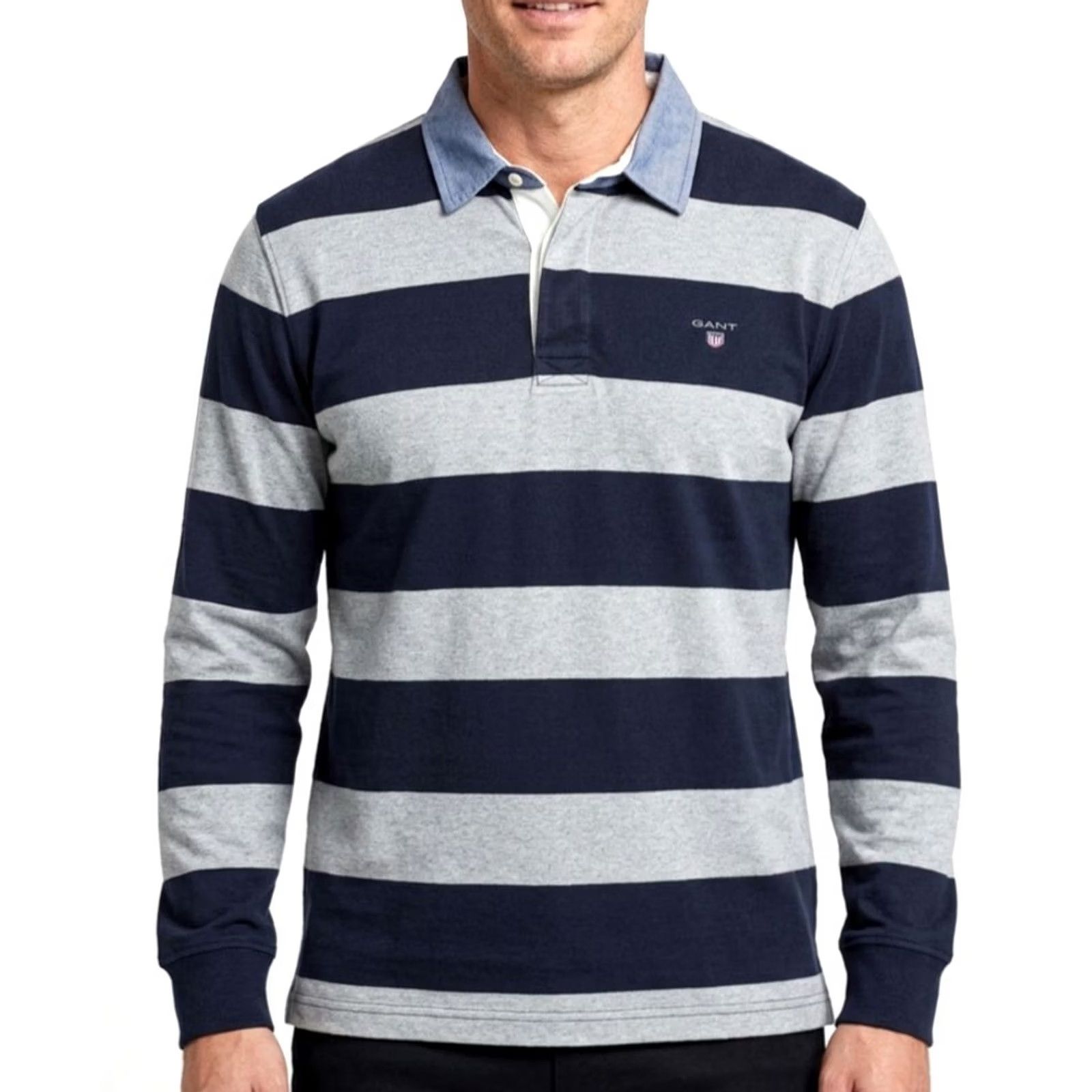 Gant GANT Polo Rugby Shirt Men 2XL Long Sleeve Striped VR3909 Polo Shirt Mens 2XL Striped Grey Blue Size US XXL / EU 58 / 5 - 2 Thumbnail