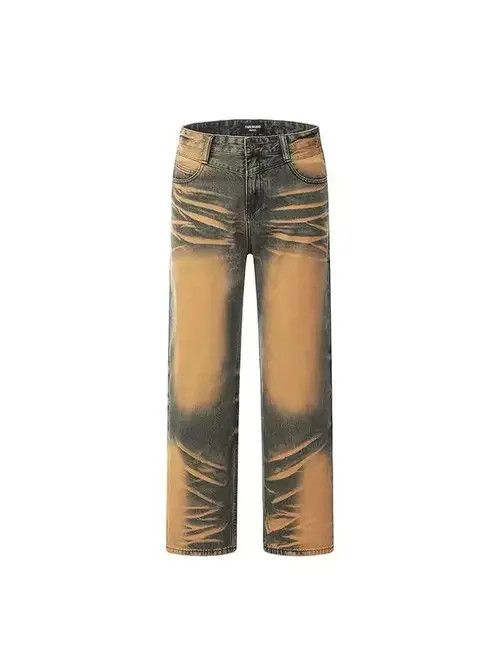 Jean Retro yellow mud dyed water ripple jeans Size US 32 / EU 48 - 5 Thumbnail