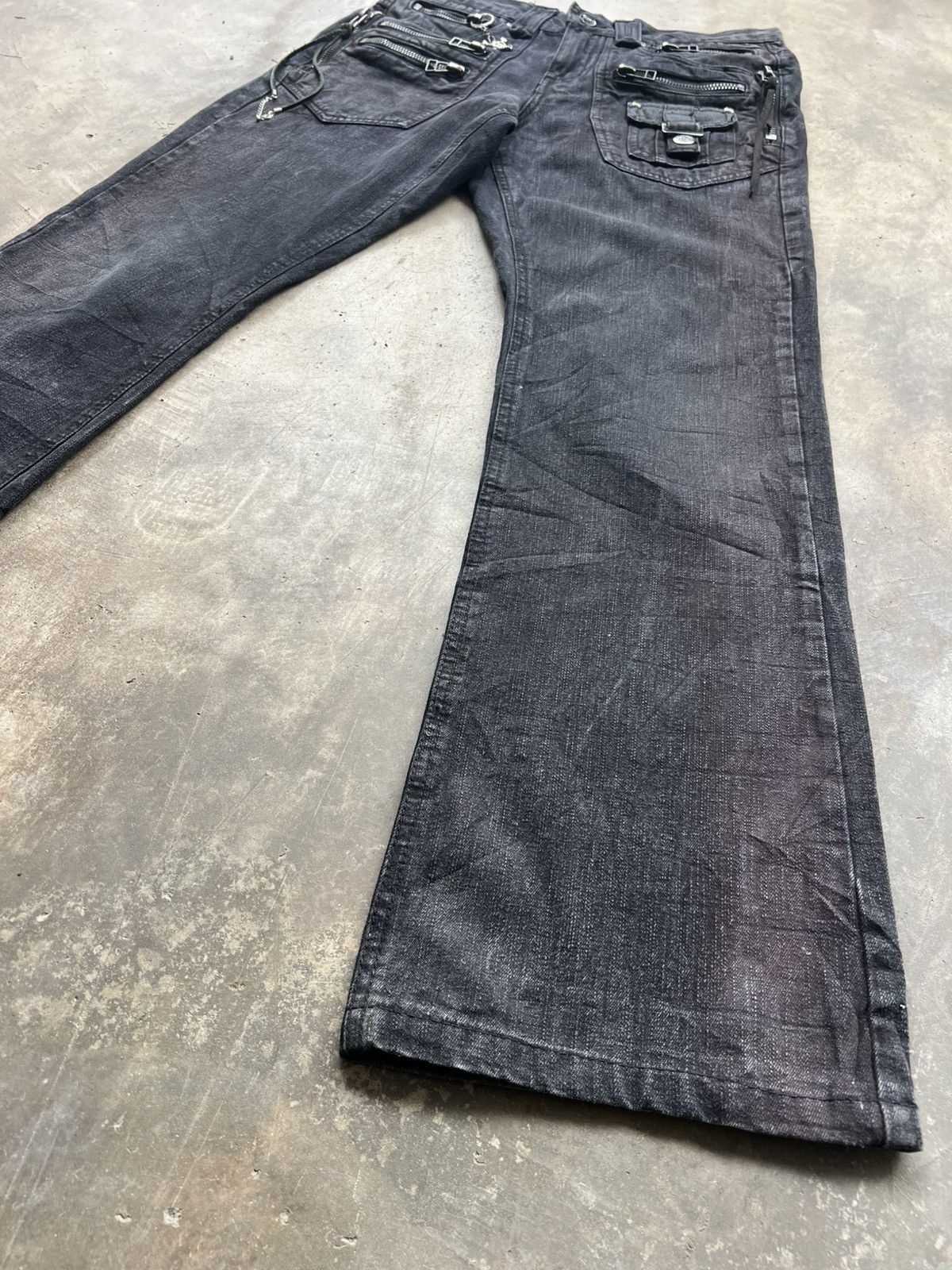 semanticdesign 2000’s Semantic Design Punk Skull Flared Jeans Wax Style Size US 31 - 7 Thumbnail