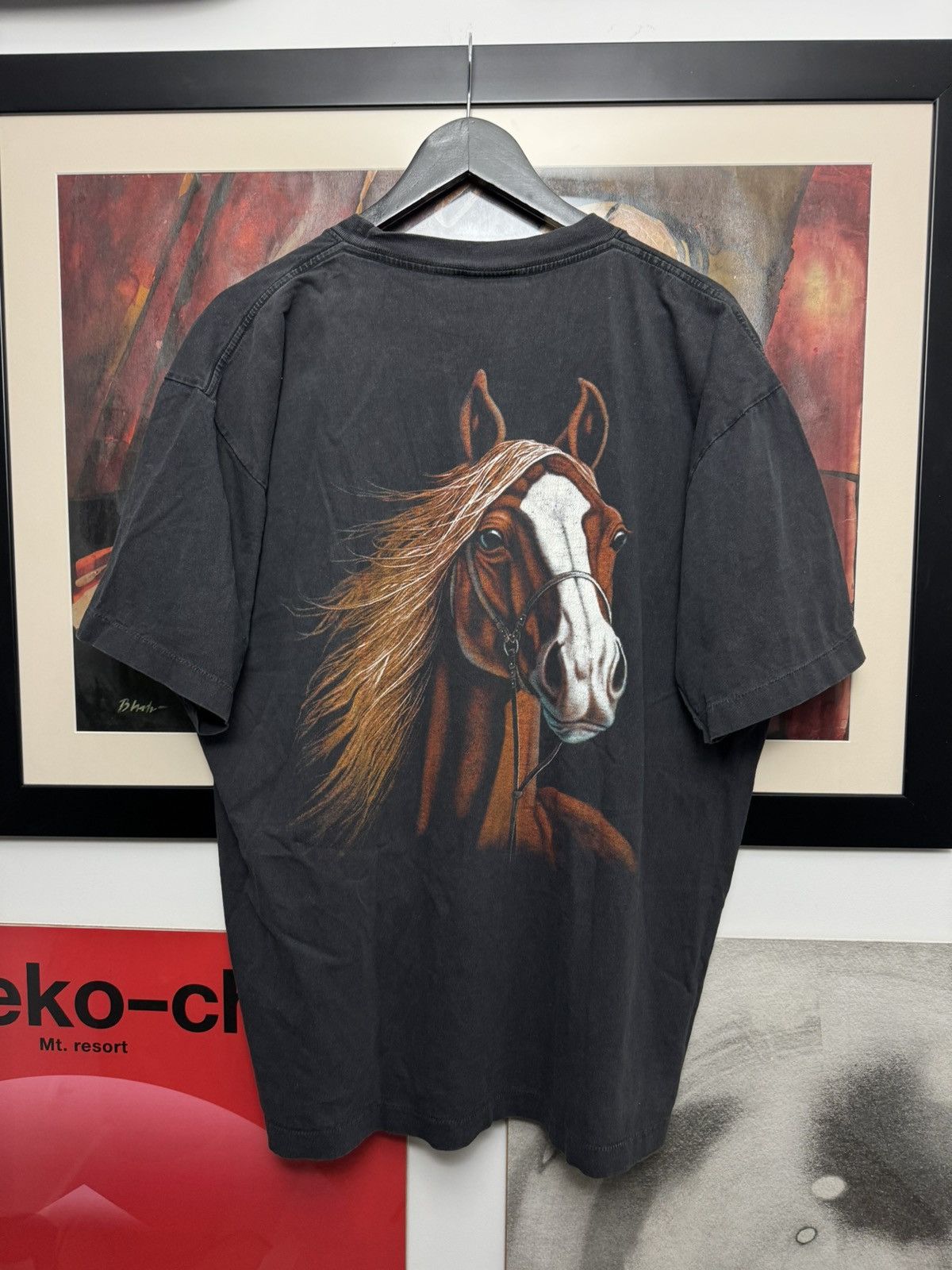 Vintage Vintage 90s Washed Single Stitch Horse Face Print Animal Tee Size US XL / EU 56 / 4 - 2 Thumbnail