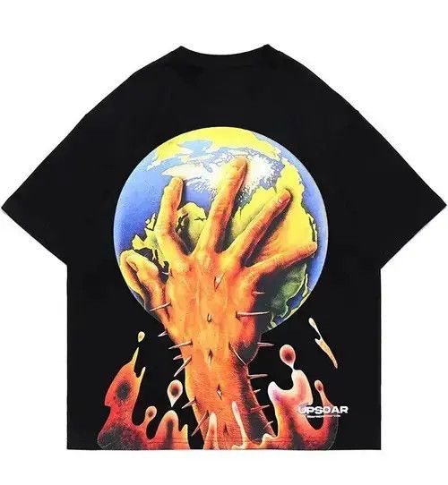 Japanese Brand Harajuku Earth Hand Graphic Print Oversized Tshirt Size US M / EU 48-50 / 2 - 1 Thumbnail