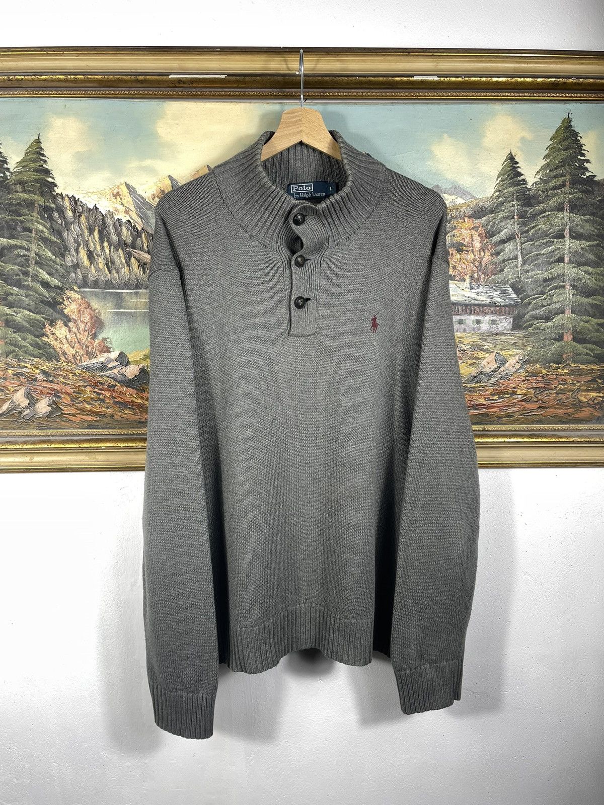 Designer × Polo Ralph Lauren × Ralph Lauren Ralph Lauren Grey Pull Knitwear Retro 90s Half Old Money Size US L / EU 52-54 / 3 - 1 Thumbnail