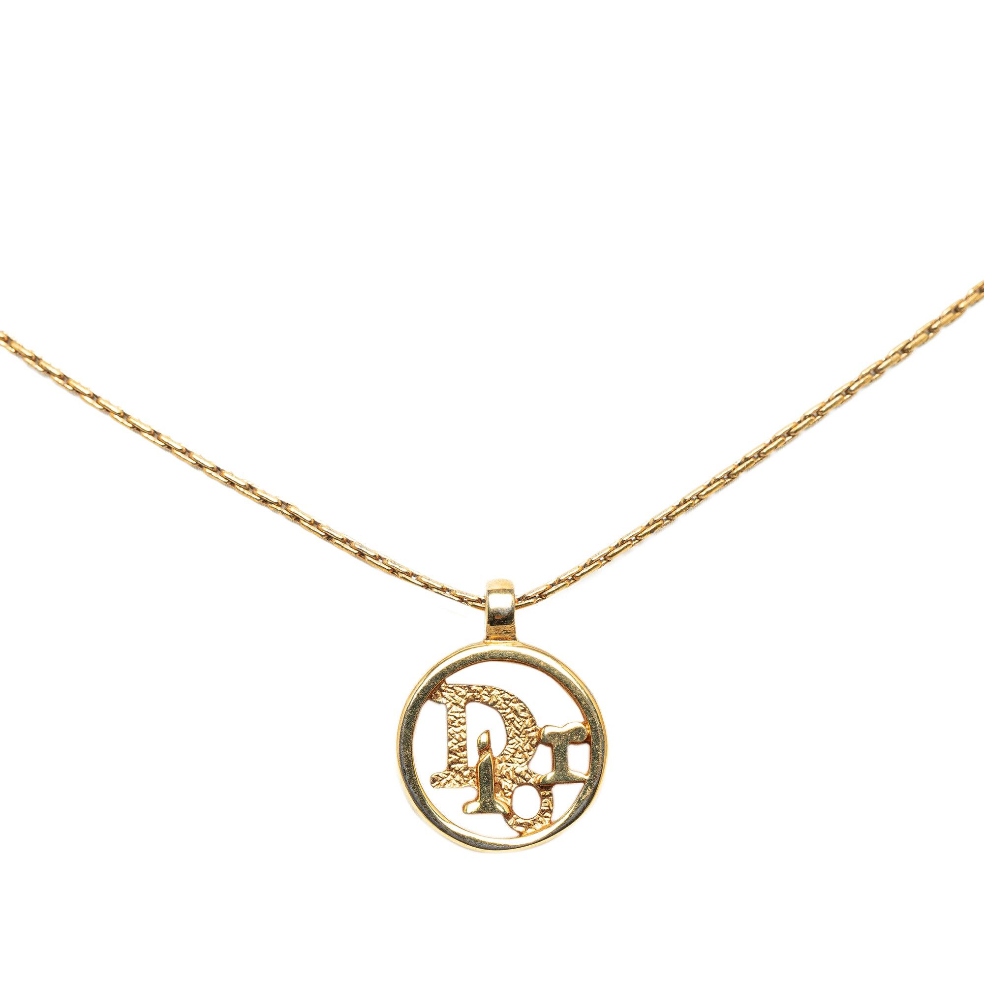 image of Dior Logo Pendant Necklace Costume Necklace in Gold, Women's