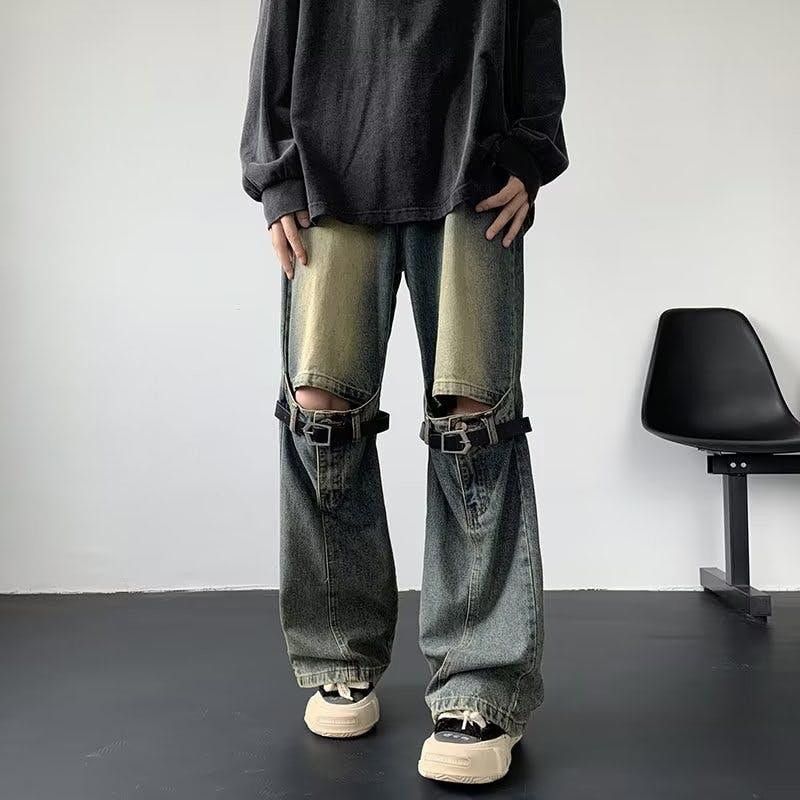 Grommet Belt Flare Jeans