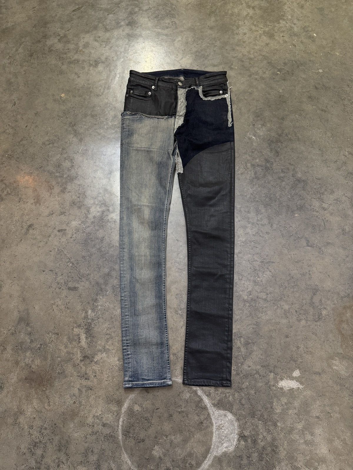 Rick Owens SS19 “Babel” Tyrone Patchwork Black Wax Cropped Jeans 