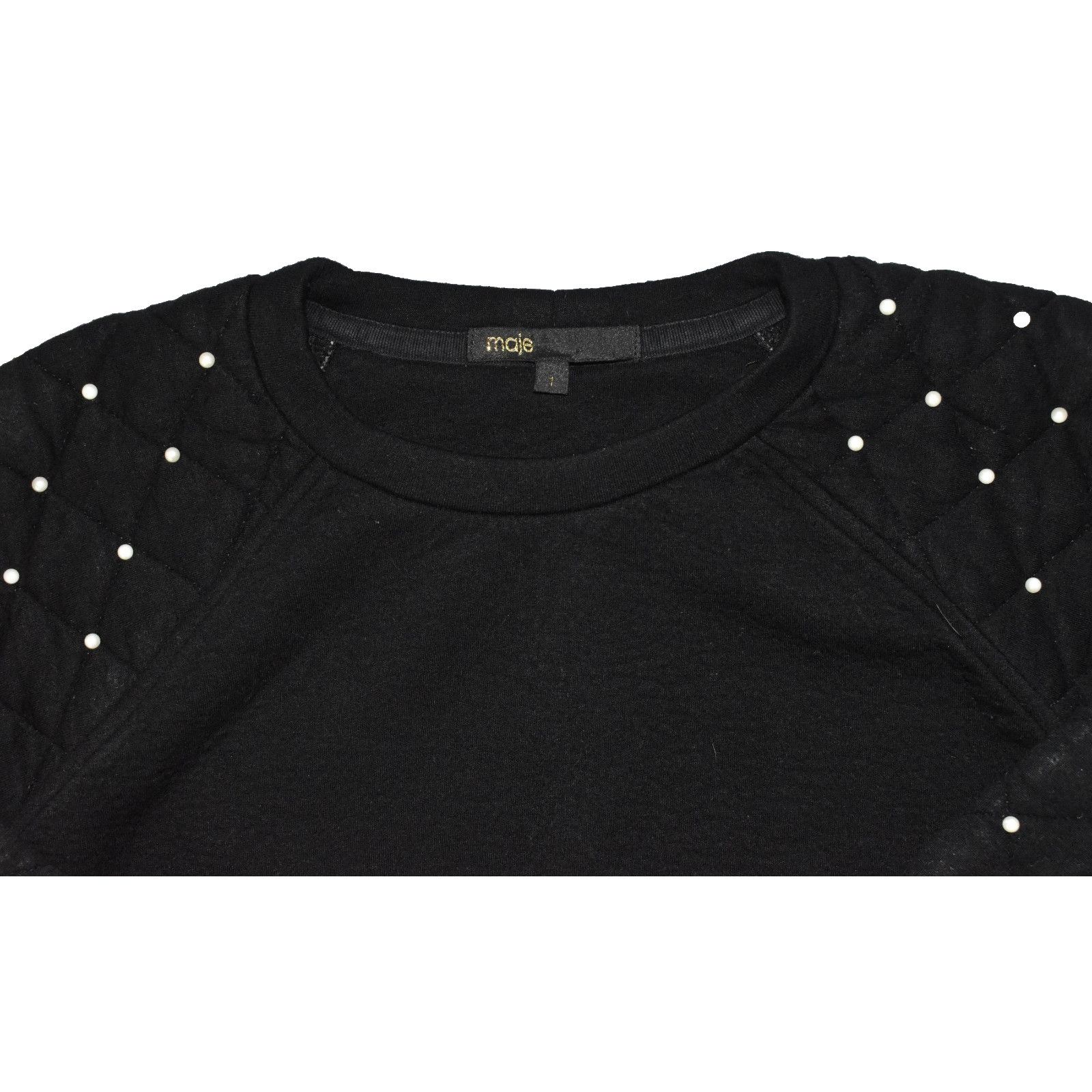 Maje MAJE Viscose Knit Quilted Pearl Decorated Sleeves Sweater 1 Size S / US 4 / IT 40 - 4 Thumbnail