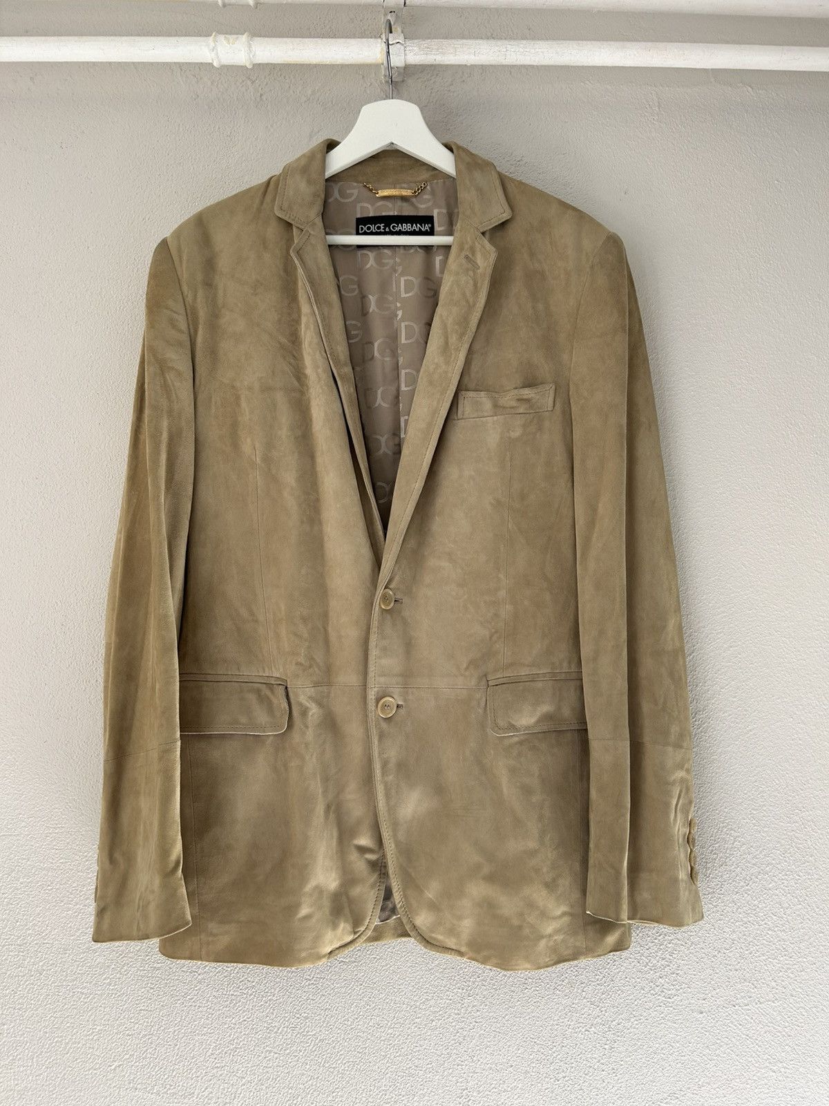 Dolce & Gabbana Dolce & Gabbana Beige Suede Blazer, Size 52 Size US L / EU 52-54 / 3 - 2 Thumbnail