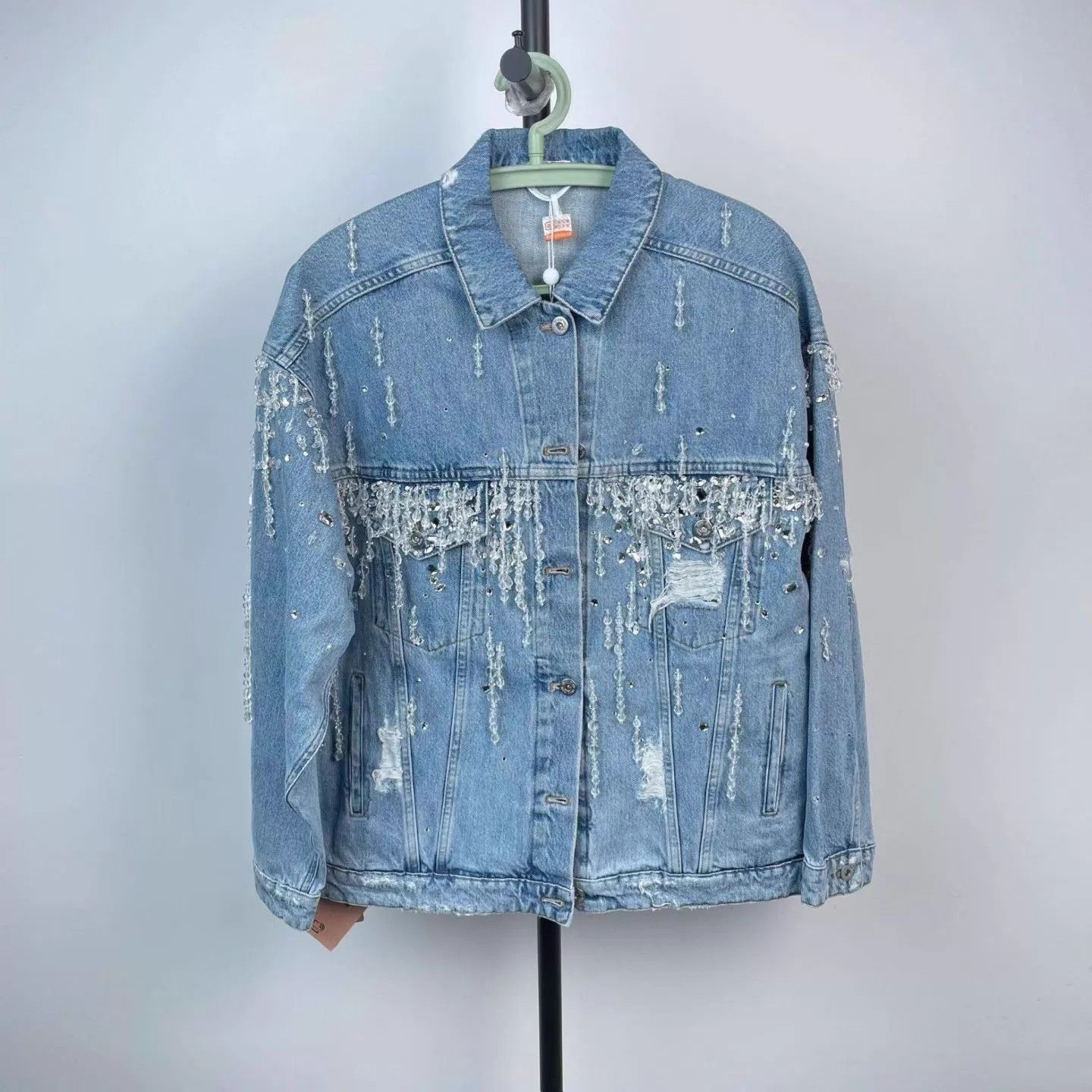 Miu Miu MIU MIU Rhinestone Denim Jacket Blue 38 Size XS / US 0-2 / IT 36-38 - 1 Thumbnail