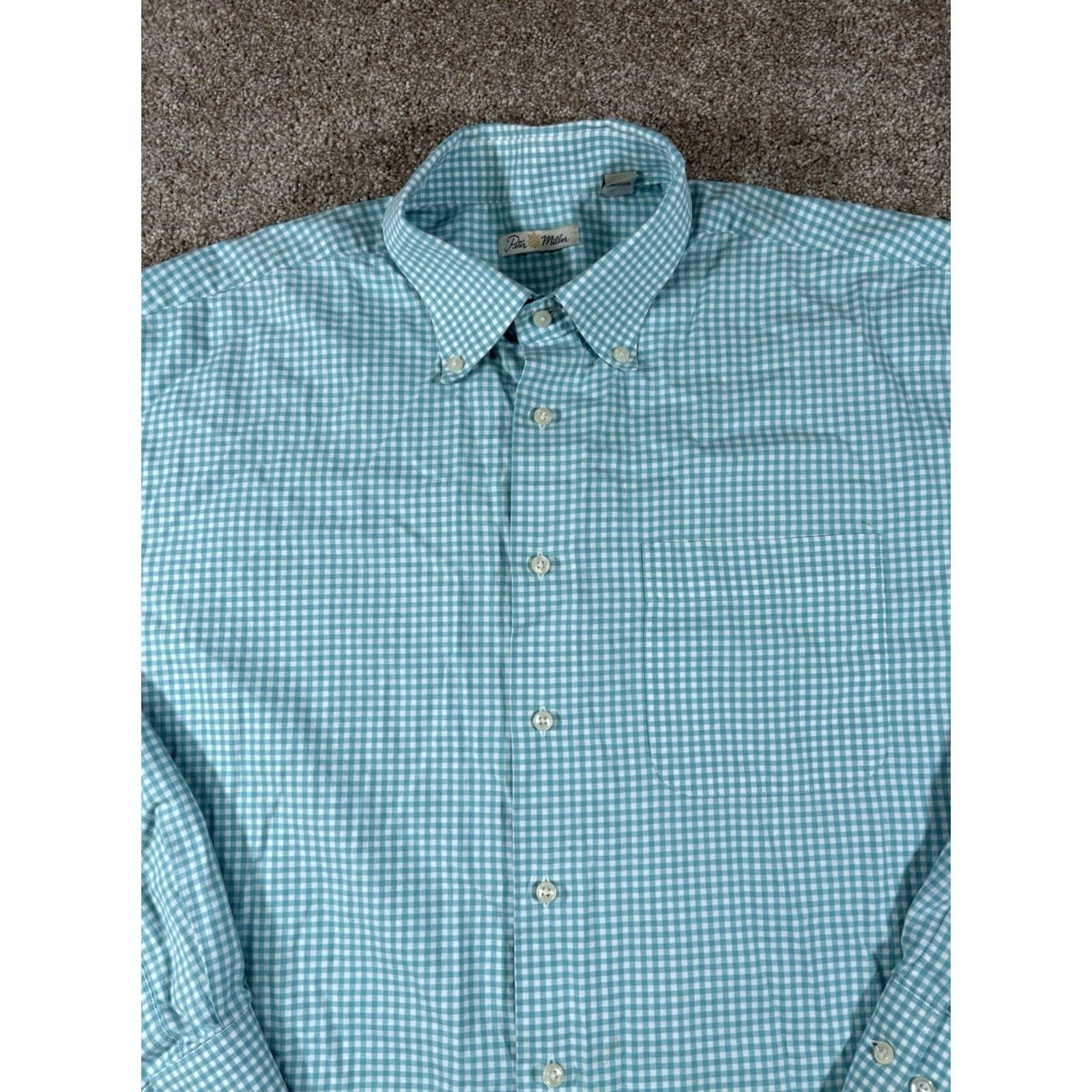 Peter Millar VINTAGE Peter Millar Dress Shirt Blue Plaid Check Long Sleeve 100% Cotton VTG Mens XL Button-Up Front Collar Point Size 46R - 2 Thumbnail