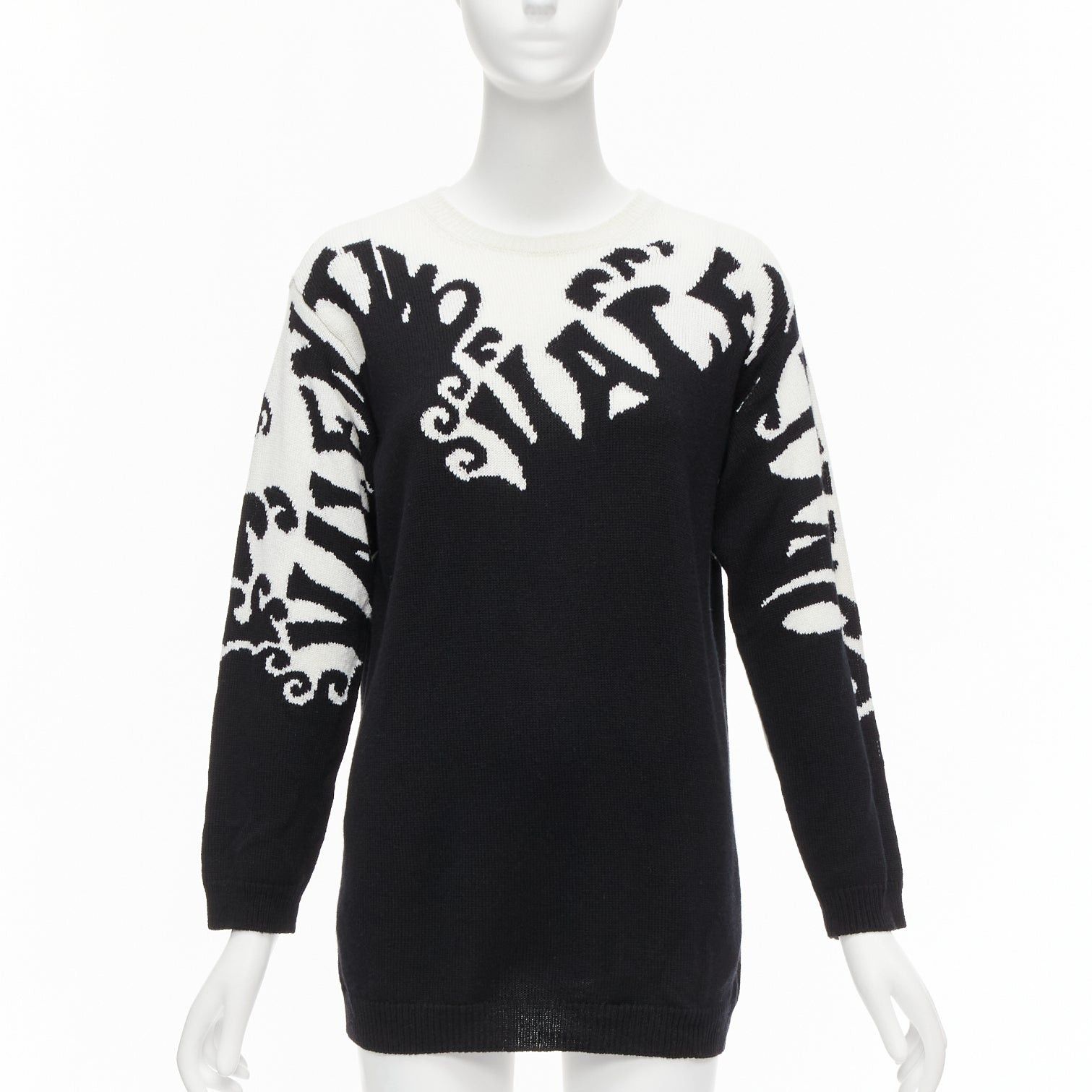 Valentino VALENTINO 100% cashmere Waves logo intarsia black white graphic sweater XXS Size XS / US 0-2 / IT 36-38 - 1 Thumbnail