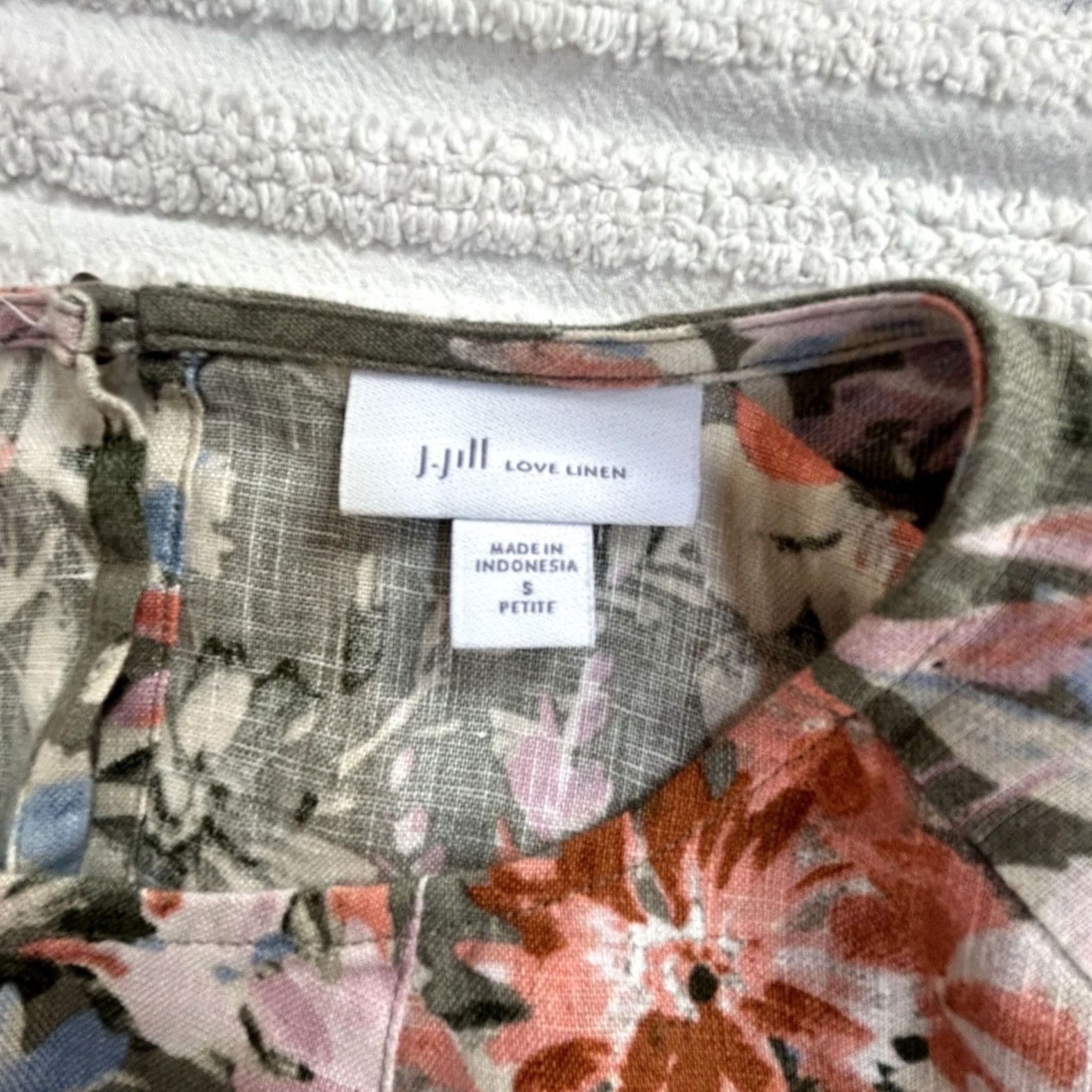J. Jill J.Jill Love Linen Caraway Floral Dress Small Petite Green 3/4 Sleeve A-Line Womens) Size S / US 4 / IT 40 - 3 Thumbnail