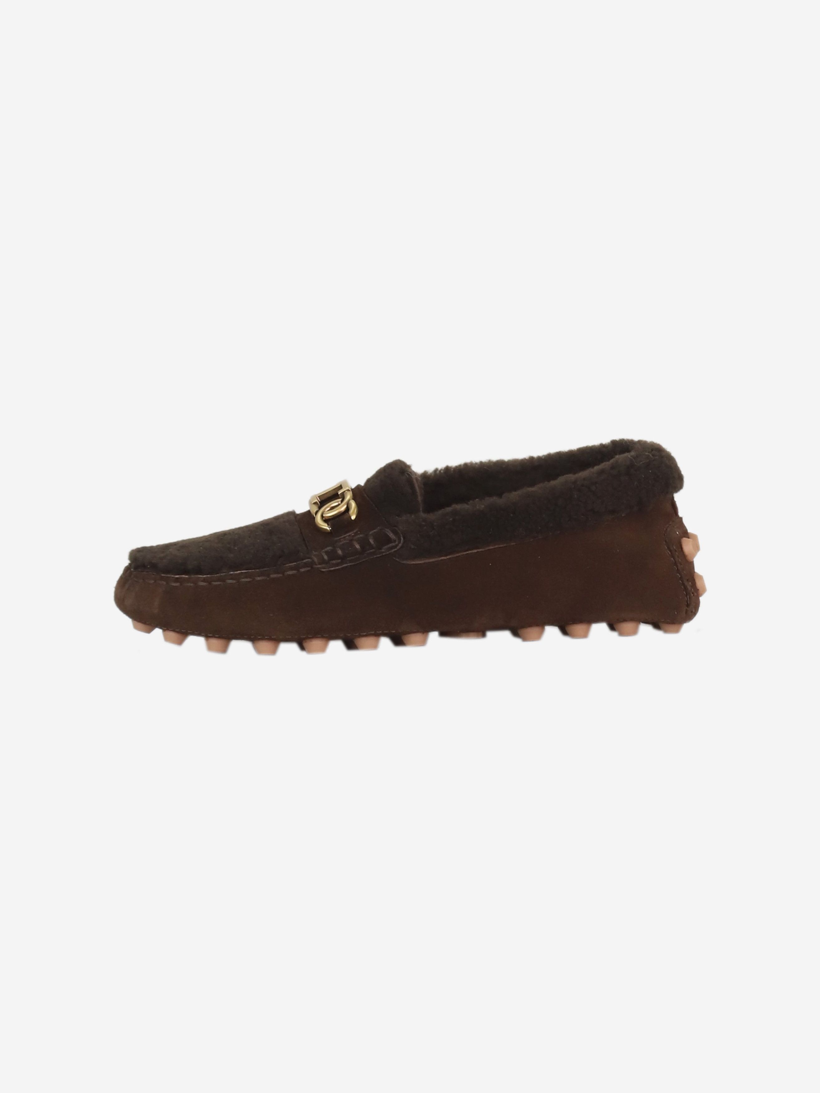 image of Tods Brown Suede And Sheepskin Loafers - Size Eu 37, Women's