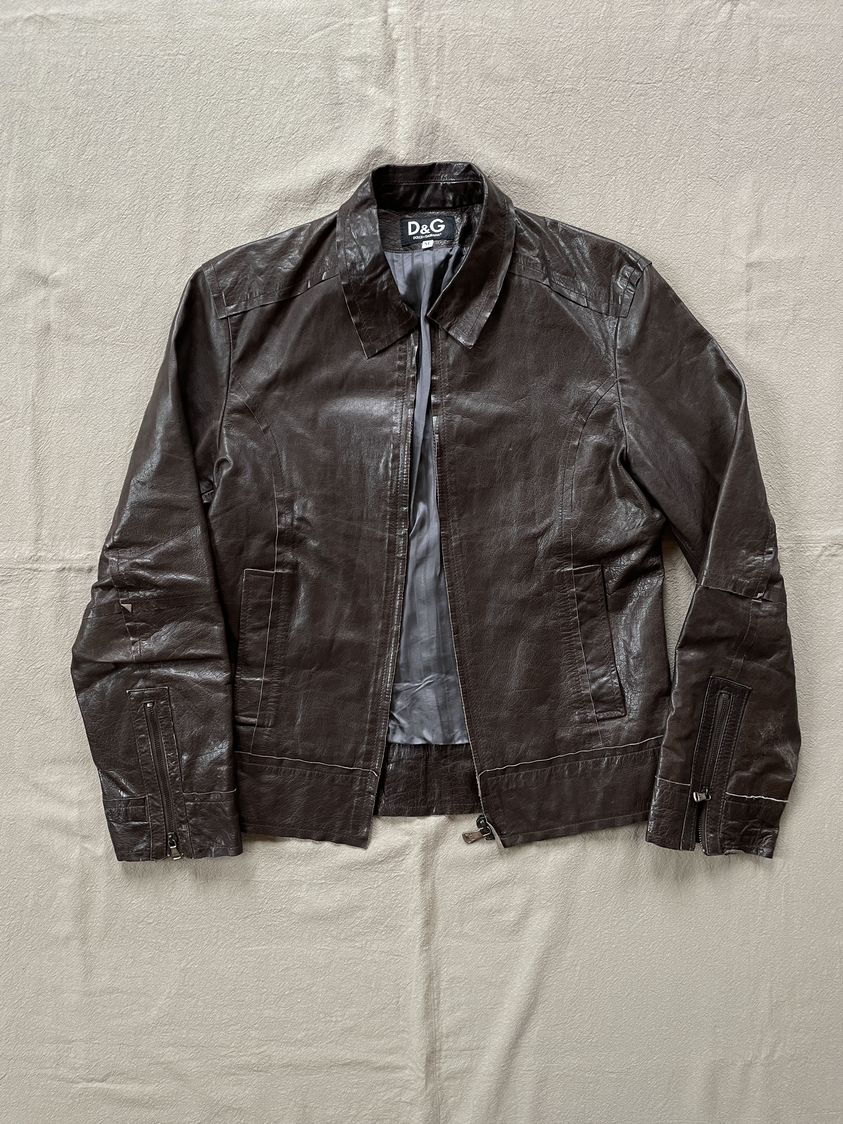 Dolce & Gabbana Y2K D&G Brown Leather Jacket Size XL / US 12-14 / IT 48-50 - 2 Thumbnail