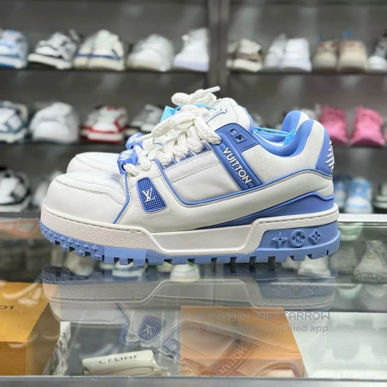Louis Vuitton LV TRAINER White Blue Sneakers. Size US 9.5 / EU 42-43 - 3 Thumbnail