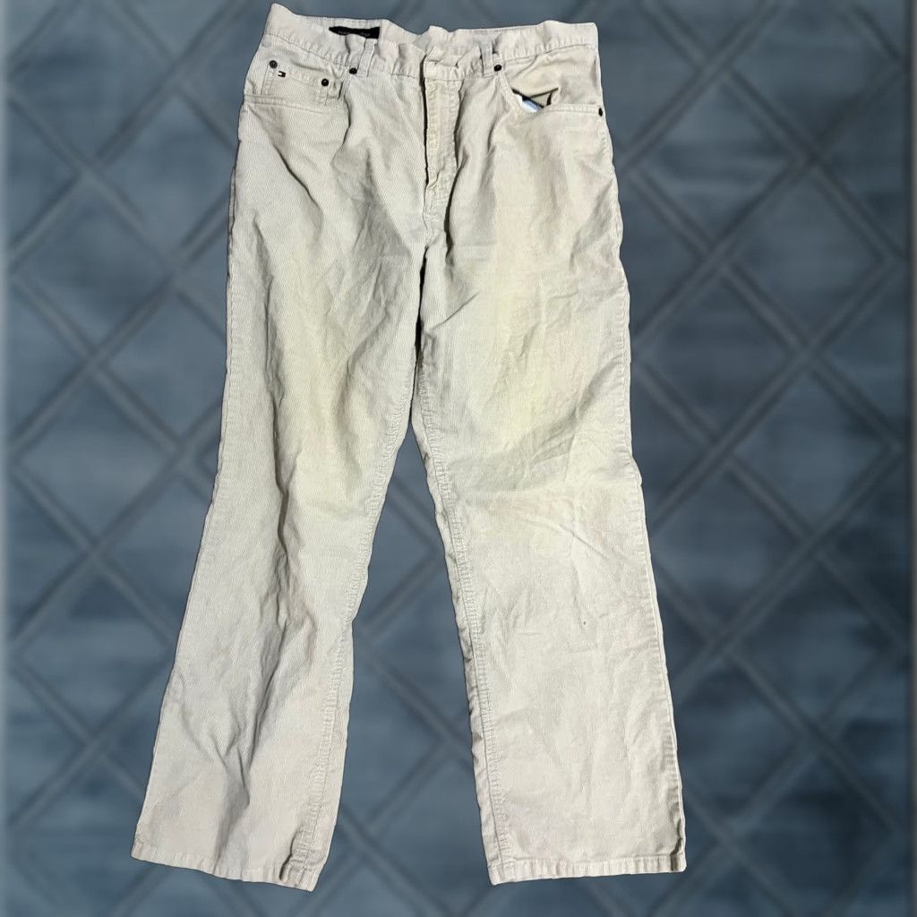 Tommy Hilfiger VINTAGE Tommy Hilfiger Pants Corduroy Dress Pants Men Beige 33 Regular Inseam 30 Straight 90s Preppy Mens Size US 33 - 1 Thumbnail
