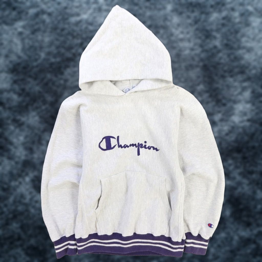 VINTAGE Champion Reverse Weave Hoodie Sweatshirt Medium Blue 90s Mens