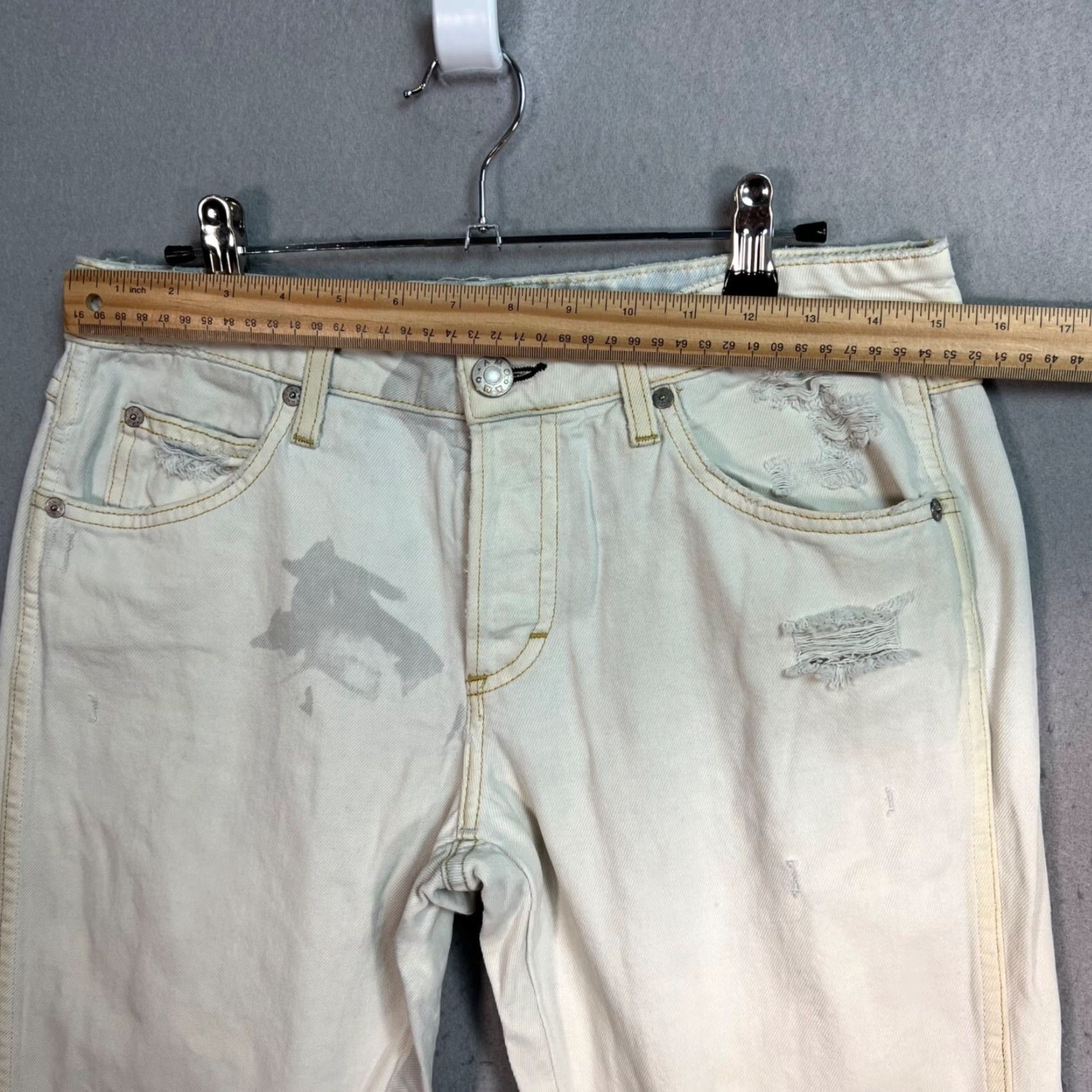 AMO VINTAGE Amo Jeans Women White Distressed Straight-Leg Moon Destroy 26 Denim Cotton Blend Mid Rise 28.5 In Inseam 30 Waist Mens Womens Girls Size 26" / US 2 / IT 38 - 6 Thumbnail