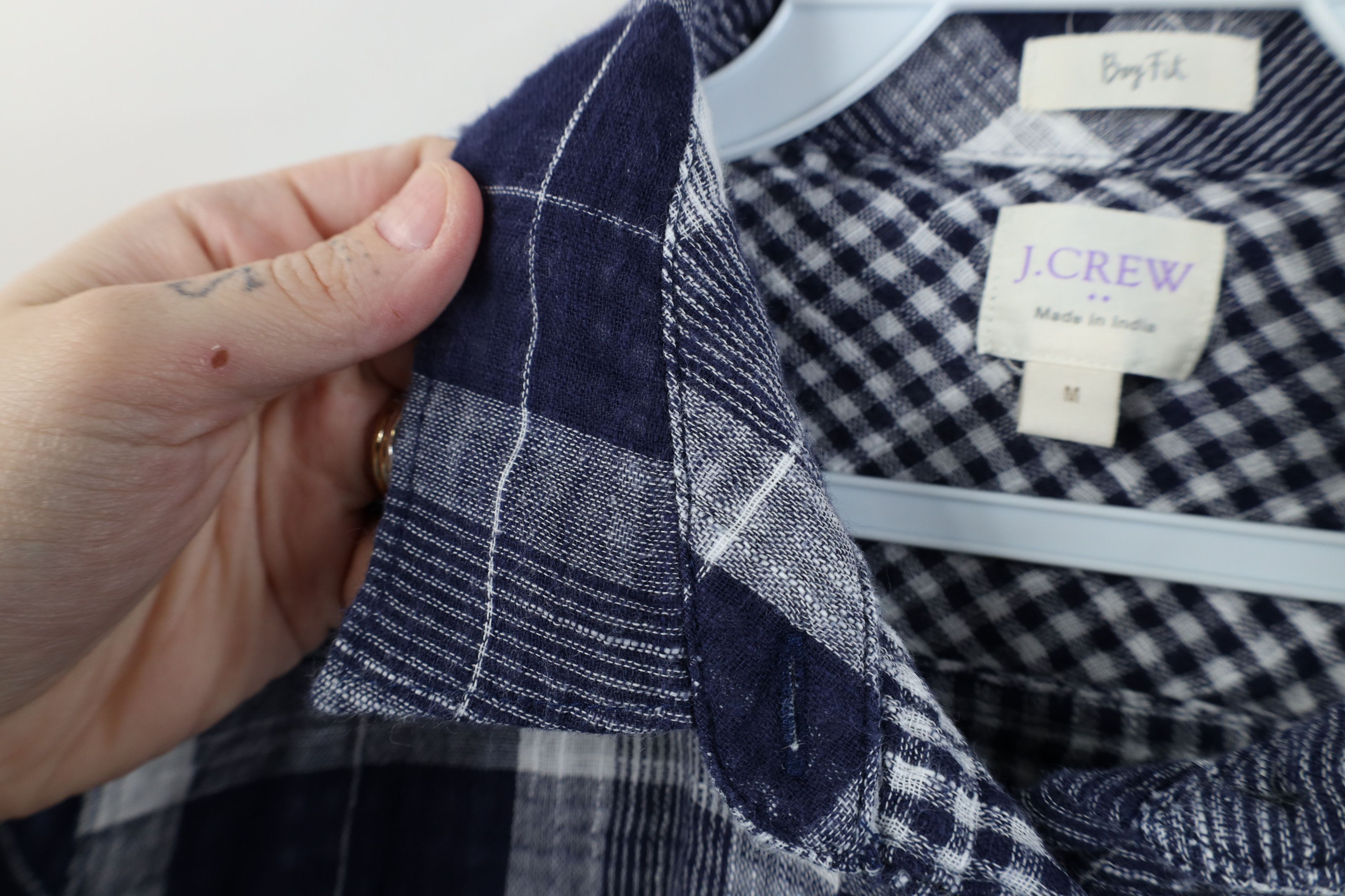 J.Crew J Crew Gauzy Cotton Knit Collared Button Shirt Blue Plaid Size M / US 6-8 / IT 42-44 - 8 Thumbnail
