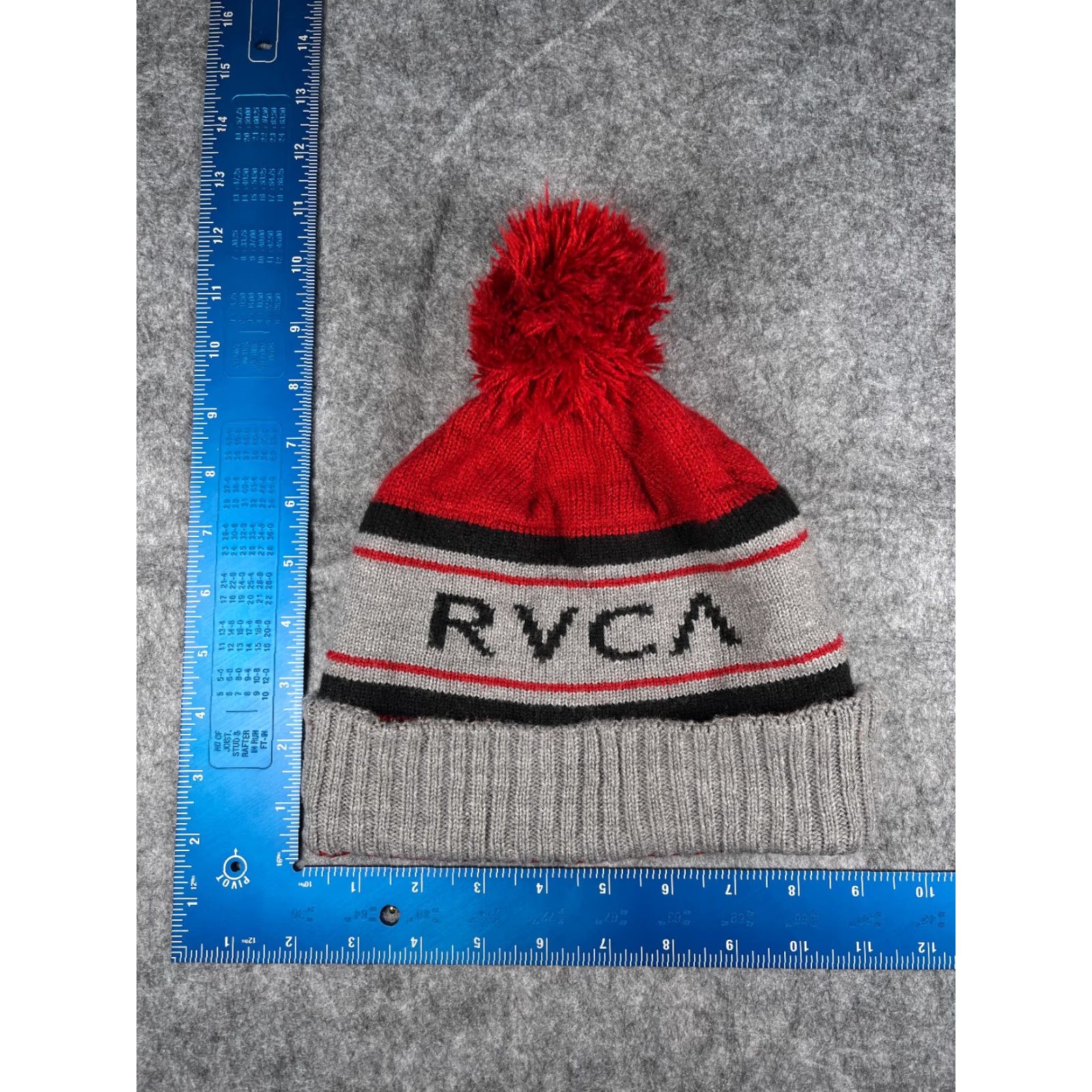 RVCA RVCA Beanie Toque Hat Adult One Size Red Stripe Knit 100% Acrylic Pom Ski Skate Size ONE SIZE - 2 Thumbnail