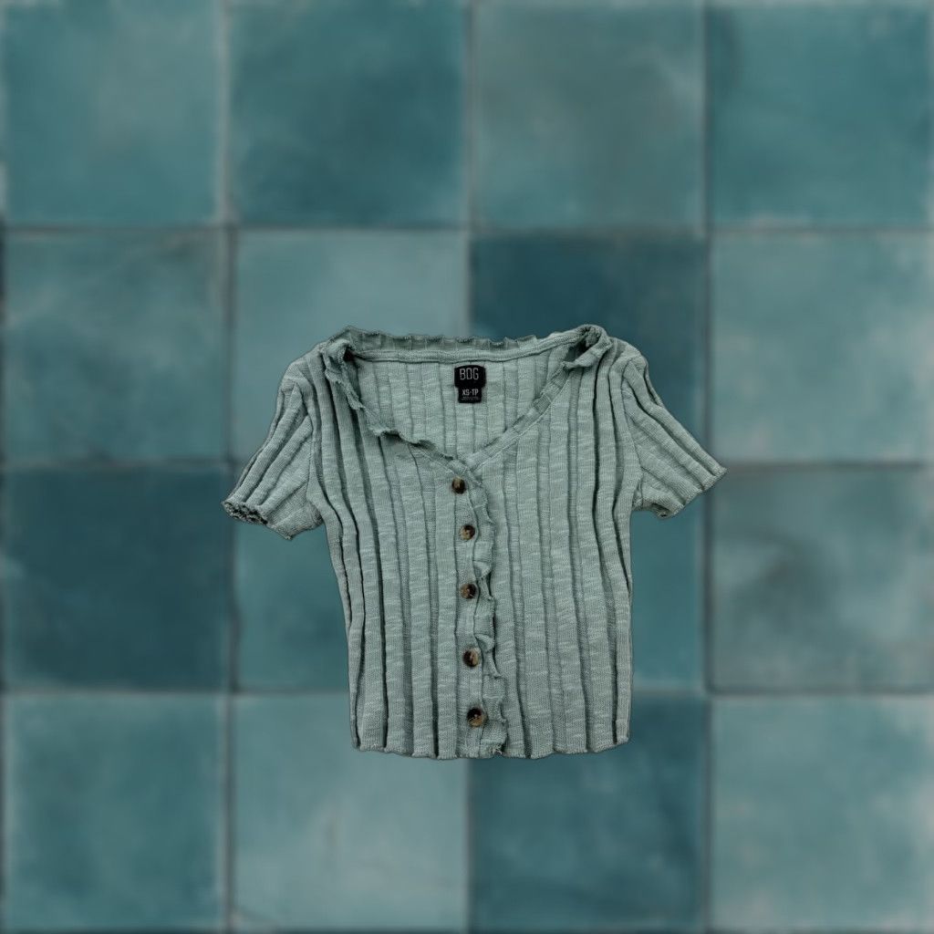 Bdg BDG Shirt Womens XS Cropped Ribbed Knit Button Front Short Sleeve Top Urban Green Cardigan Casual 90s Womens Size XS / US 0-2 / IT 36-38 - 1 Thumbnail