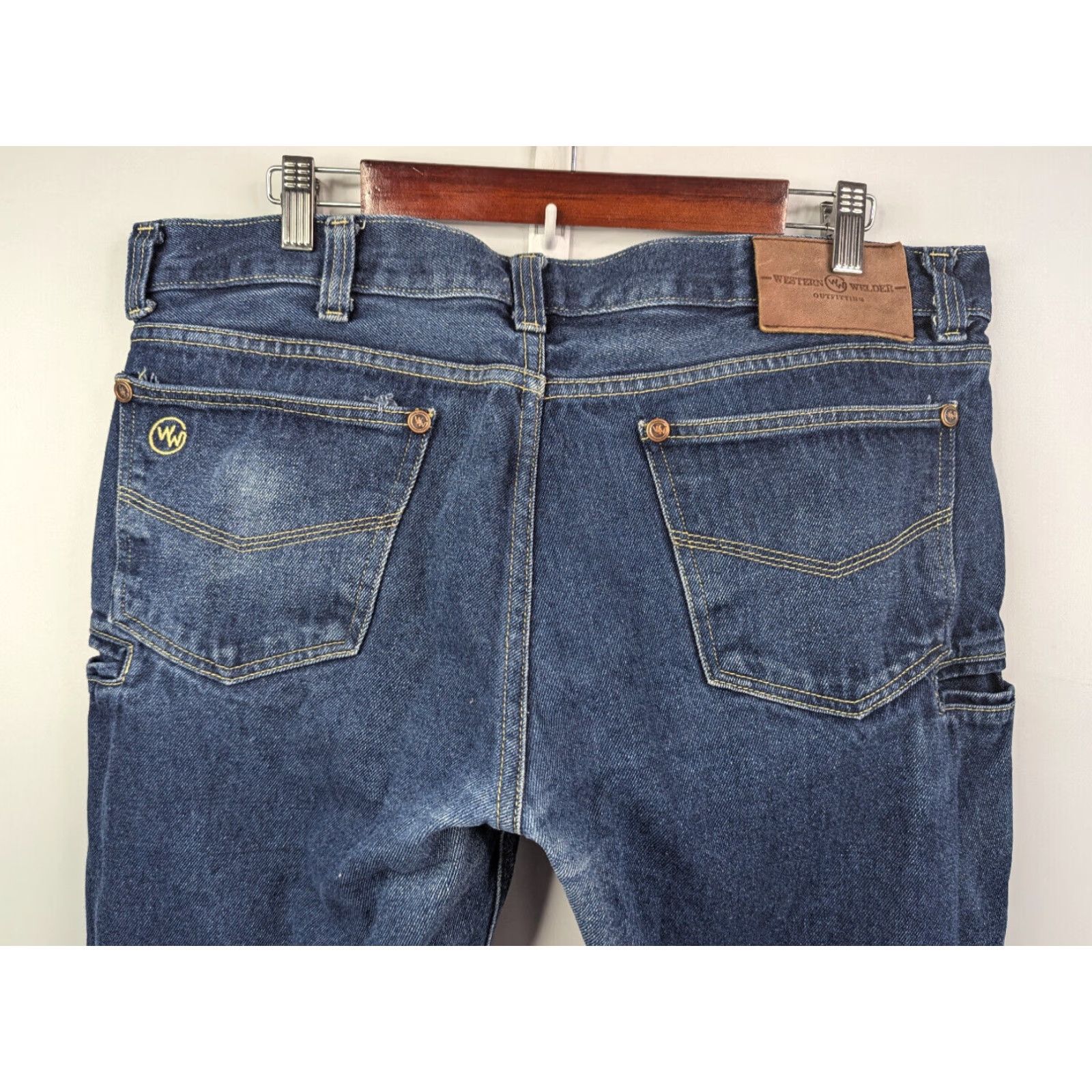 Denime Western Welder Men's Jeans Denim Straight Dark Wash 38x34 Regular Size 36x36 Inseam 34 Color Blue Size US 38 / EU 54 - 6 Thumbnail