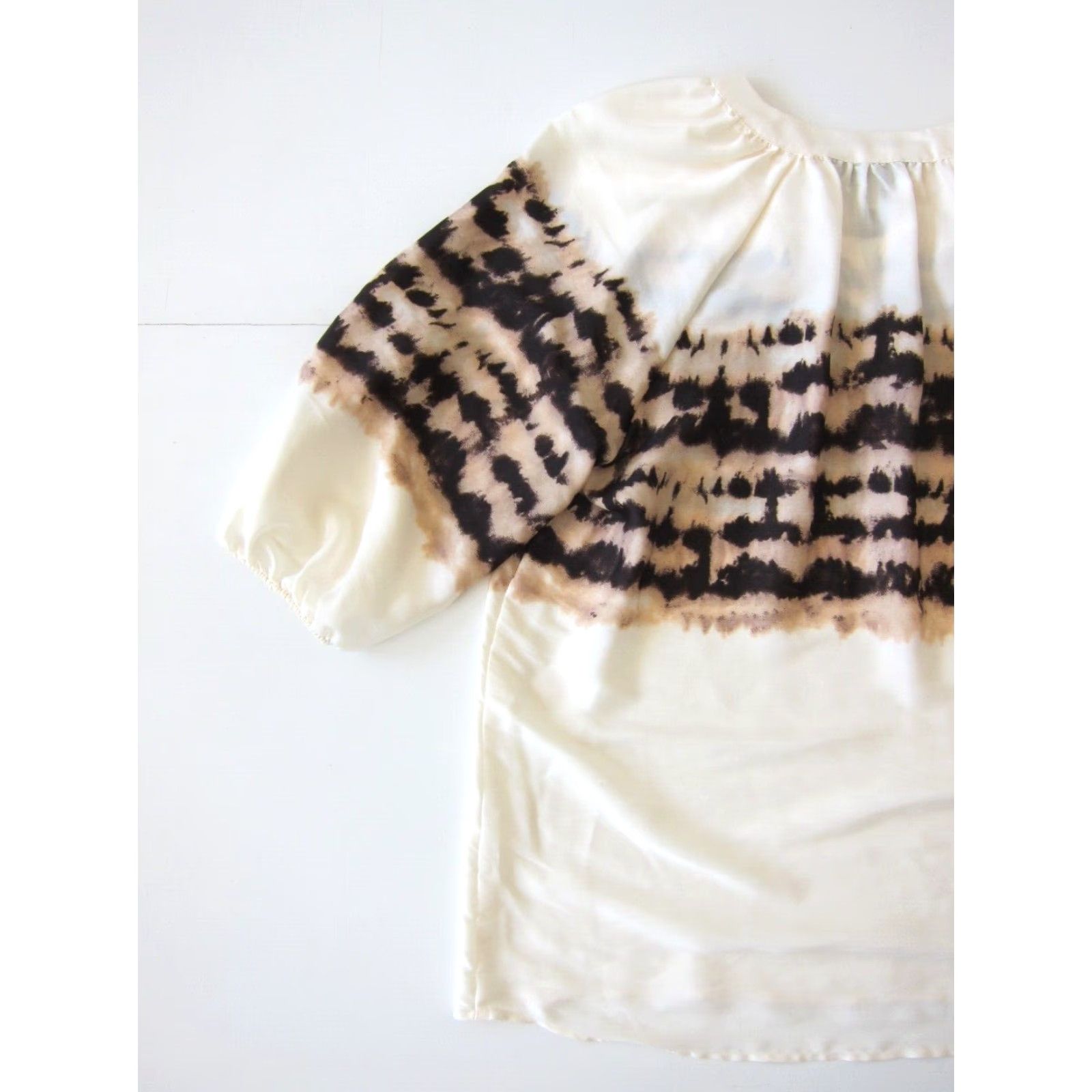 Vintage Simply Vera Wang Blouse Tunic 3/4 Sleeve Tie Dye M Ivory Pink Brown Ladies Size M / US 6-8 / IT 42-44 - 5 Thumbnail