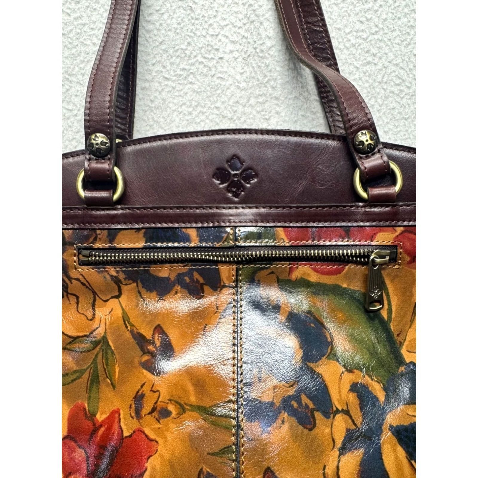 Patricia Nash Patricia Nash Tote Bag Floral Leather Double Handles Zipper Womens Large Brown 14x10x5 Like New Size ONE SIZE - 3 Thumbnail