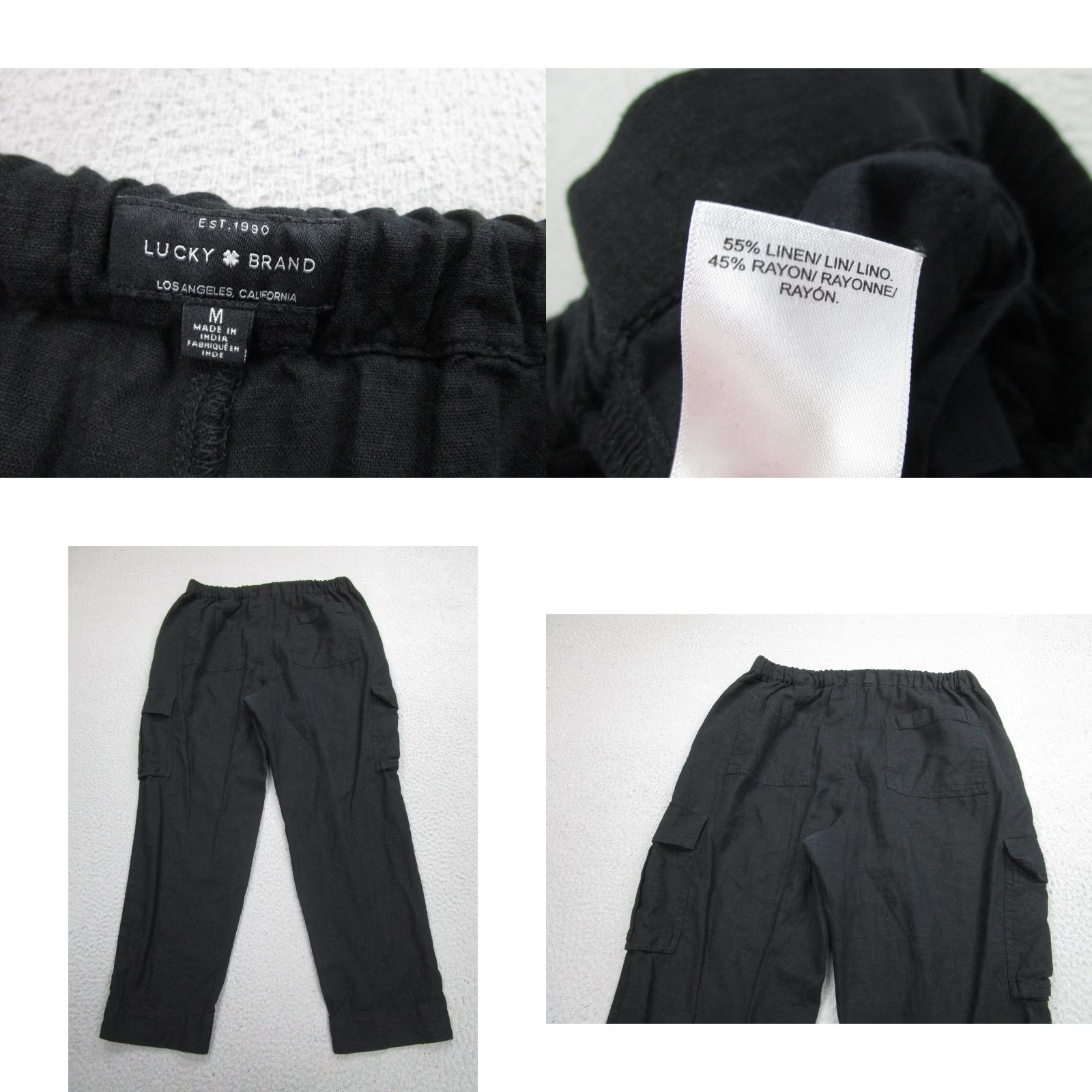 Lucky Brand VINTAGE Lucky Brand Cargo Pants Womens Medium Black Casual Travel Outdoor Linen Rayon Elastic Waist Pockets 29in Inseam Size 32" / US 10 / IT 46 - 8 Thumbnail