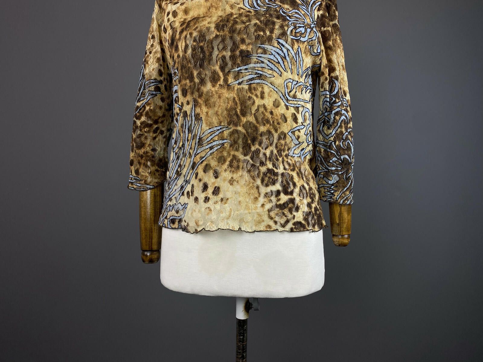 Designer Elisa Cavaletti Leopard Floral Print Nylon Shirt Size XL / 4 Size XL / US 12-14 / IT 48-50 - 3 Thumbnail