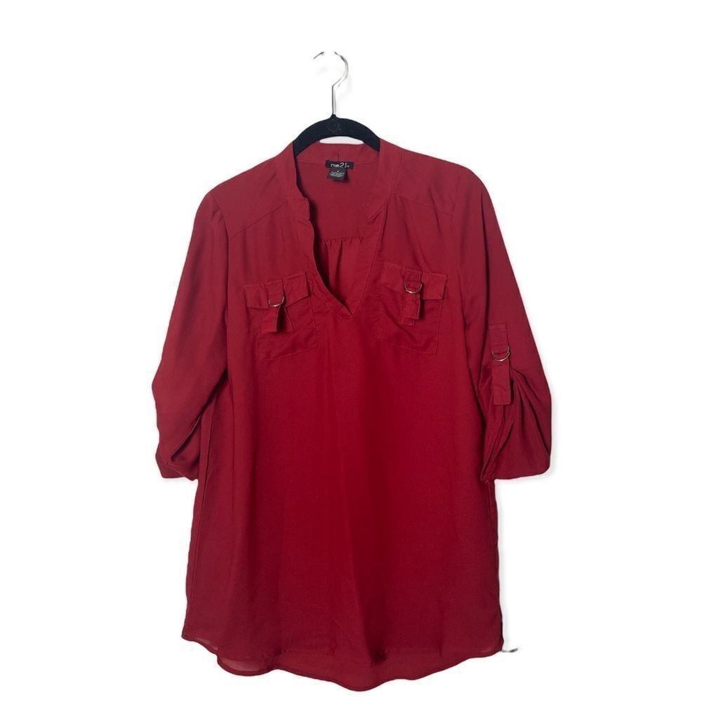Other Rue21 Red Lightweight Blouse with Buckle Detail | Size S Size S / US 4 / IT 40 - 2 Thumbnail