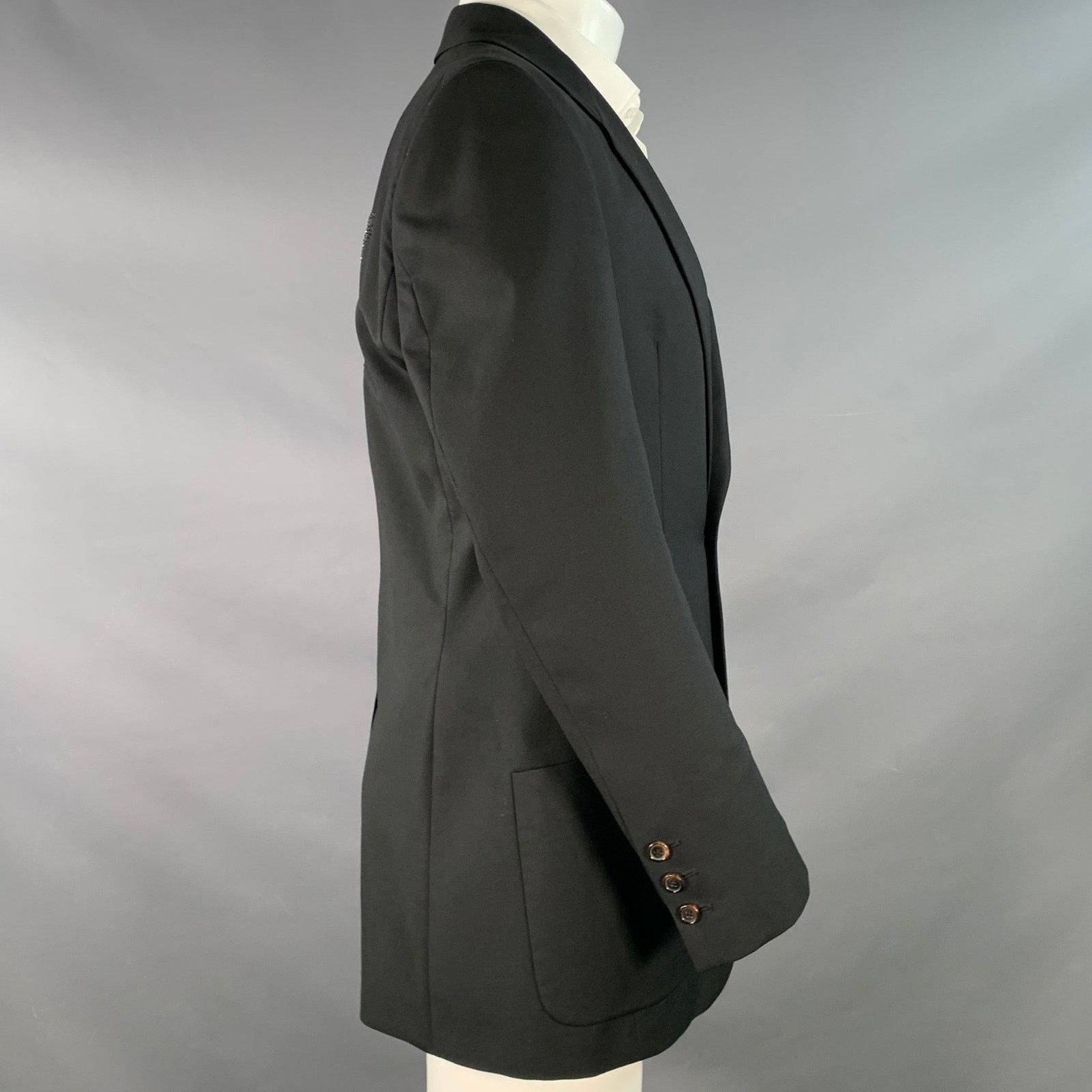 John Galliano Size 40 Black Rhinestone Skull Virgin Wool Sport Coat Size 40R - 2 Thumbnail